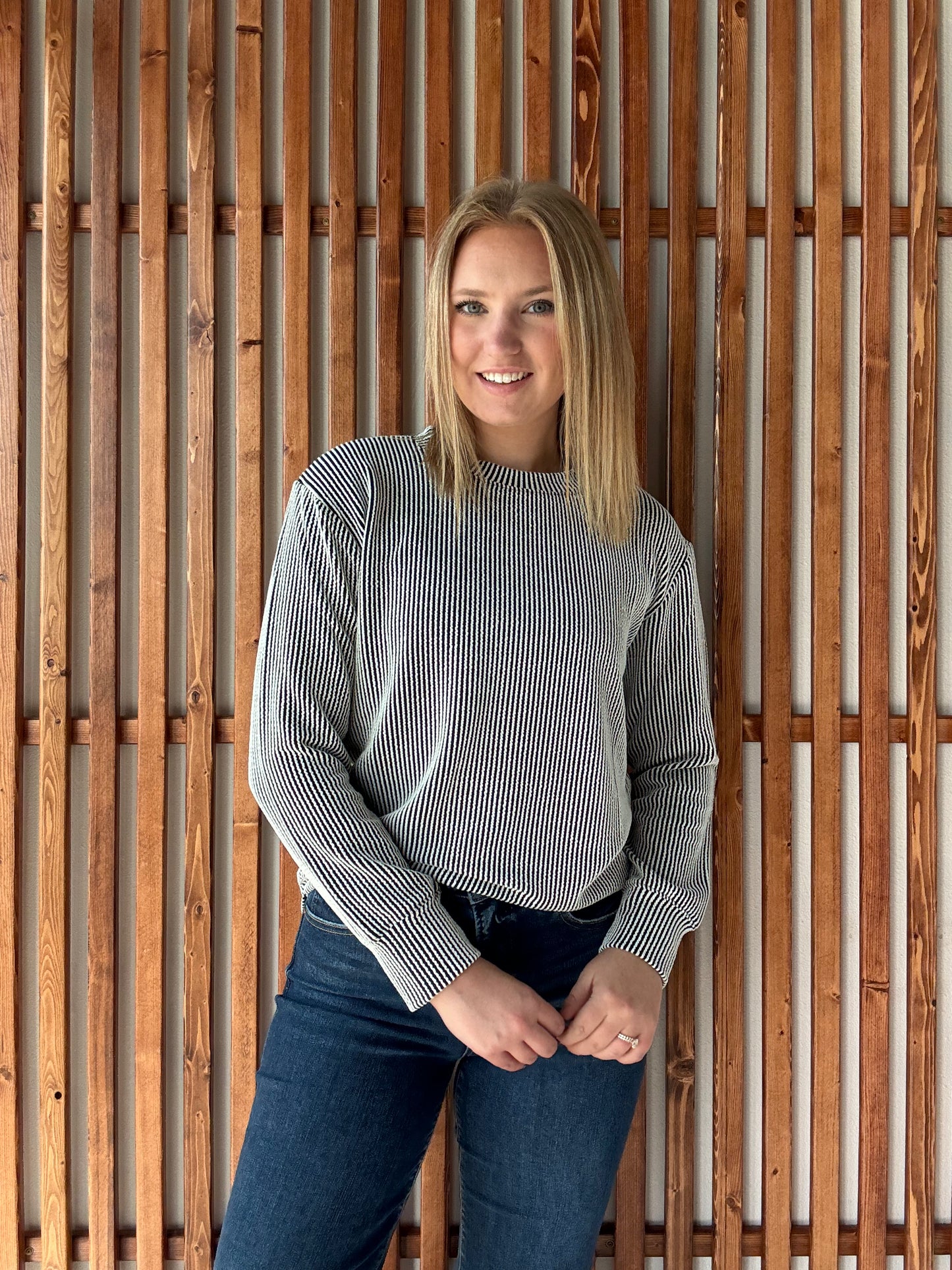 Ribbed Round Neck Long Sleeve - Black/White