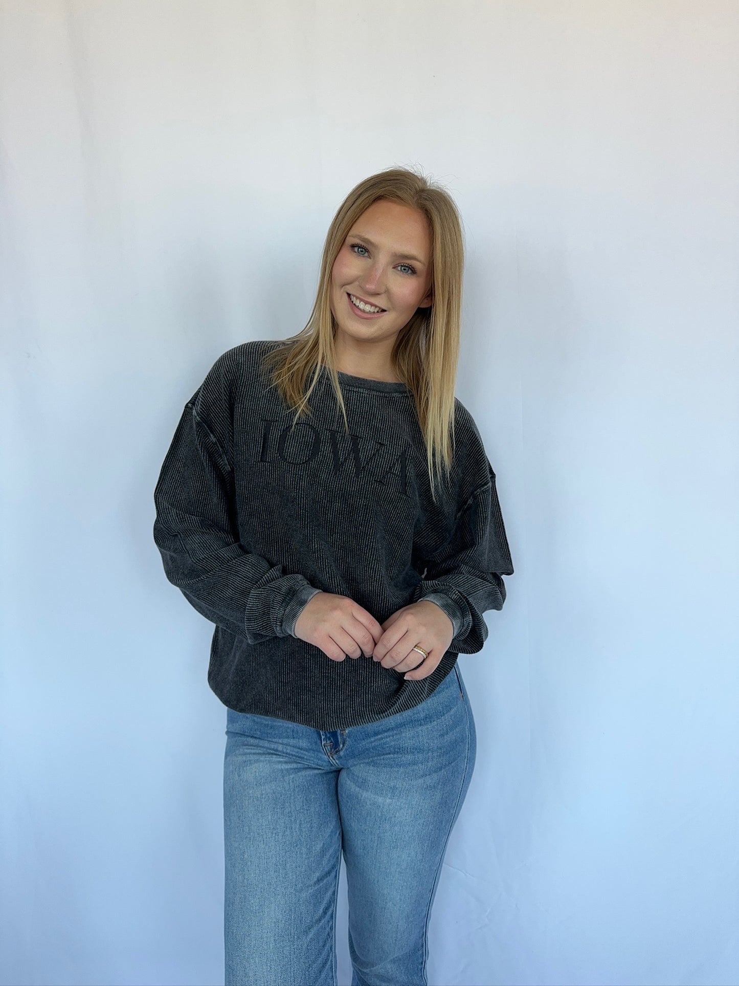 Iowa Corded Crew - Black on Black