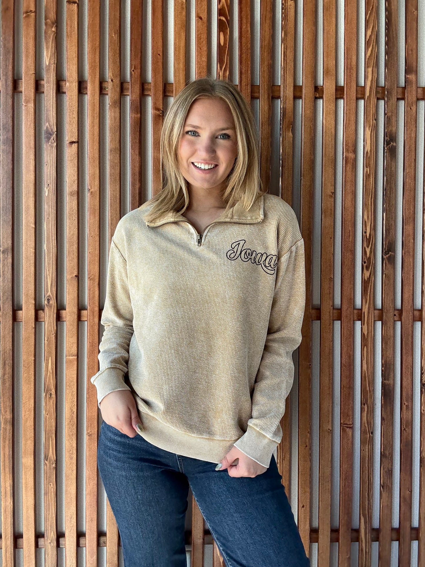 Ribbed 3/4 Zip Vintage Iowa Left Chest