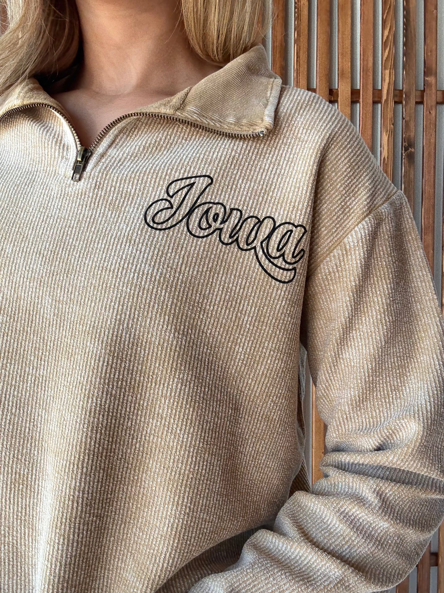 Ribbed 3/4 Zip Vintage Iowa Left Chest