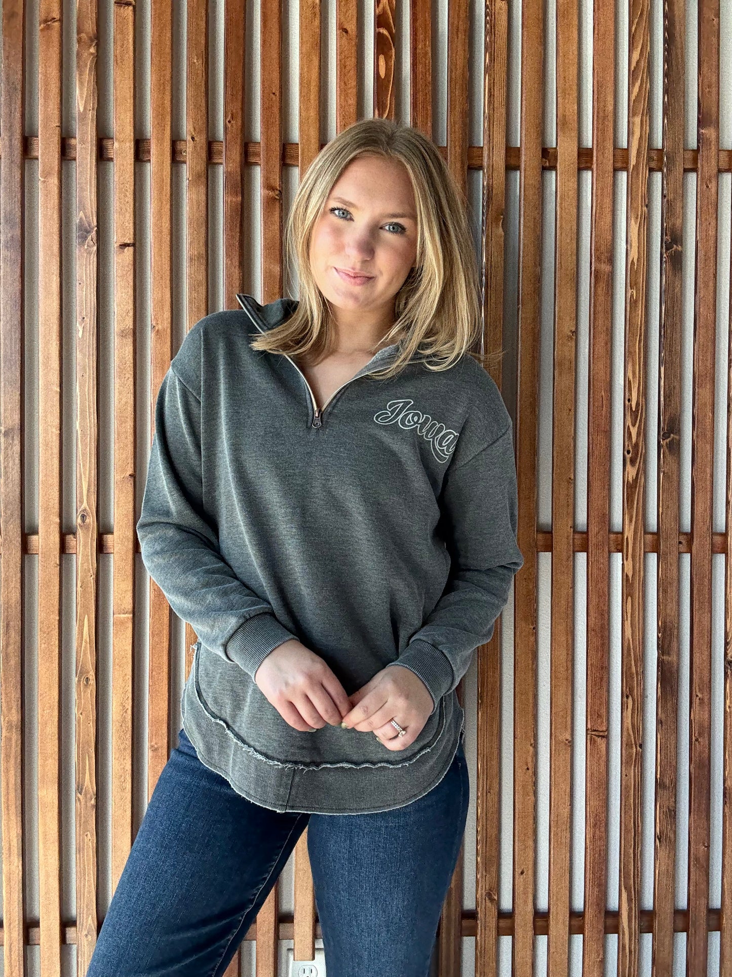 Round Hem Left Chest Iowa 3/4 Zip