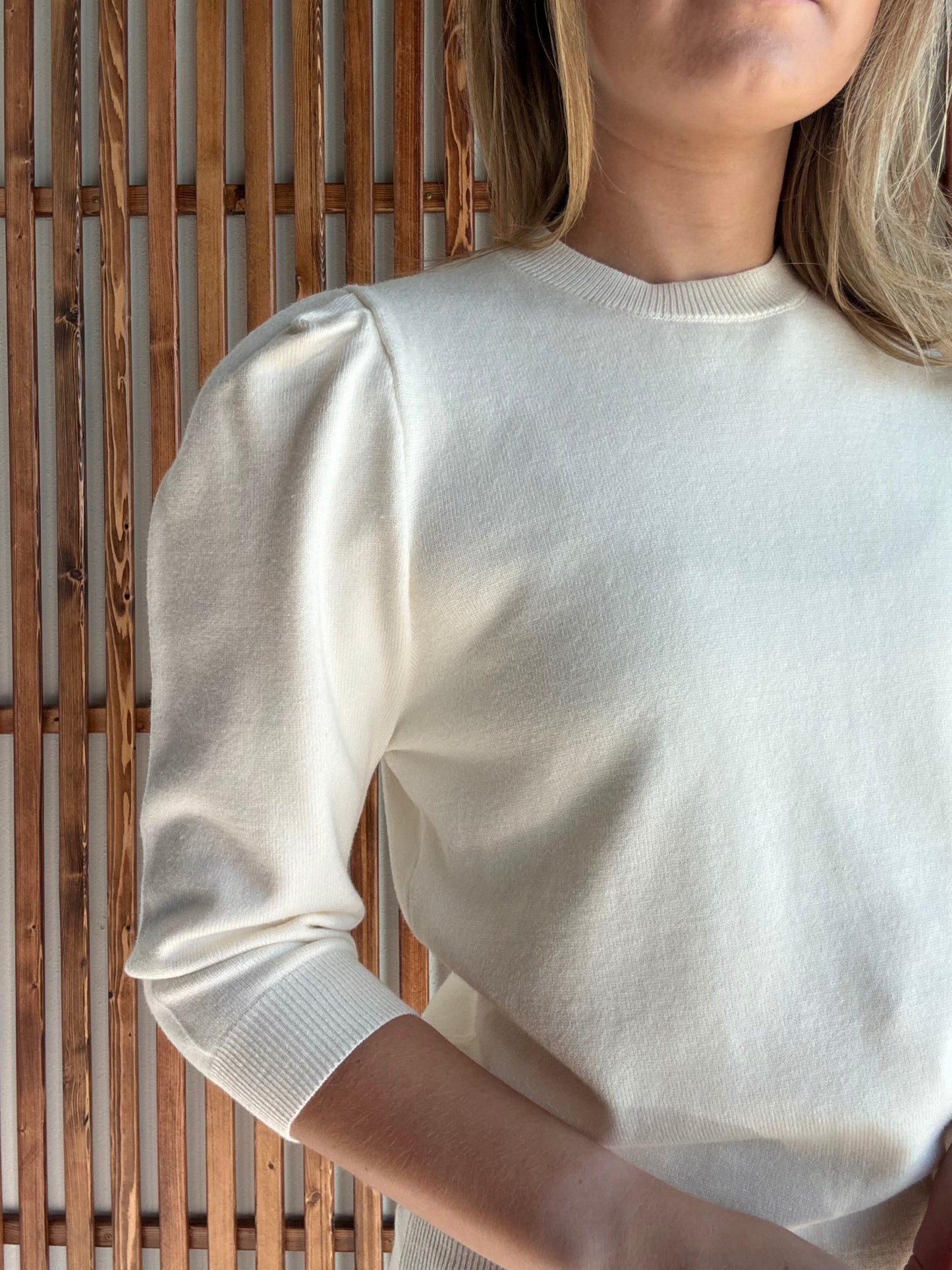 Puff Sleeve Knit Sweater - Off White