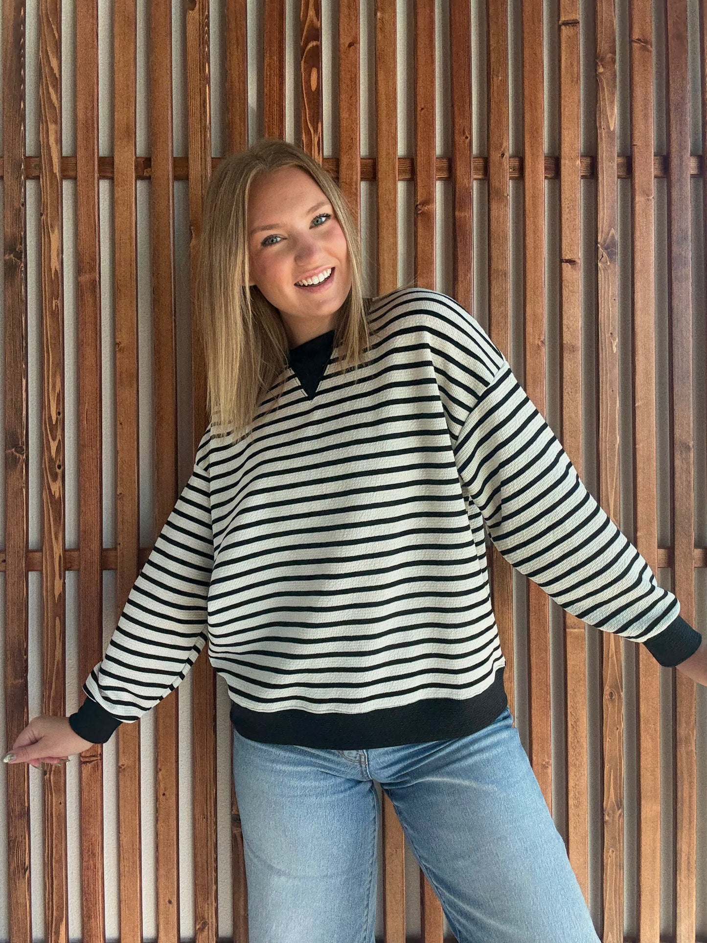 Cloudy Knit Stripe Sweatshirt - Ivory/Black