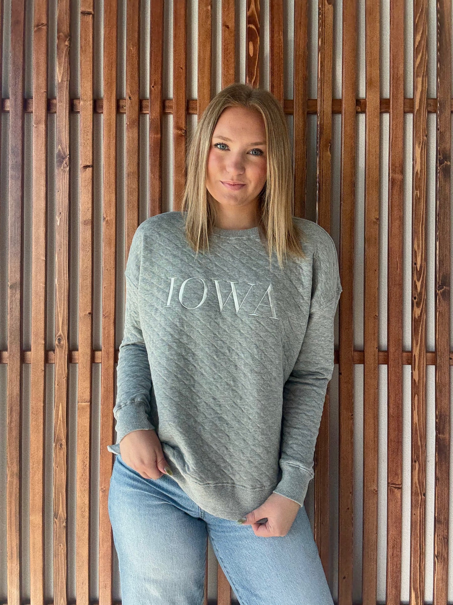 Iowa Embroidered Quilted Pullover