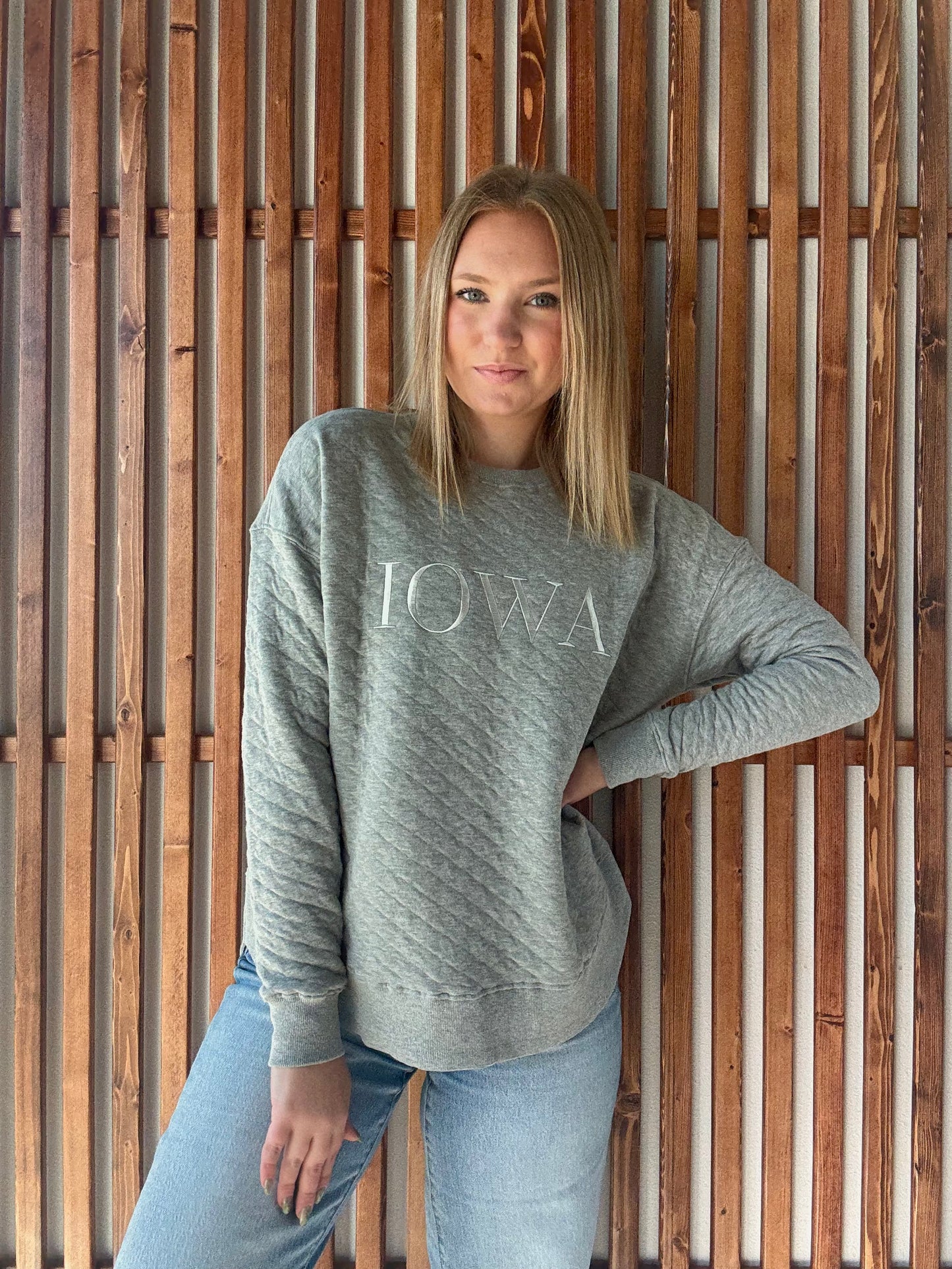 Iowa Embroidered Quilted Pullover