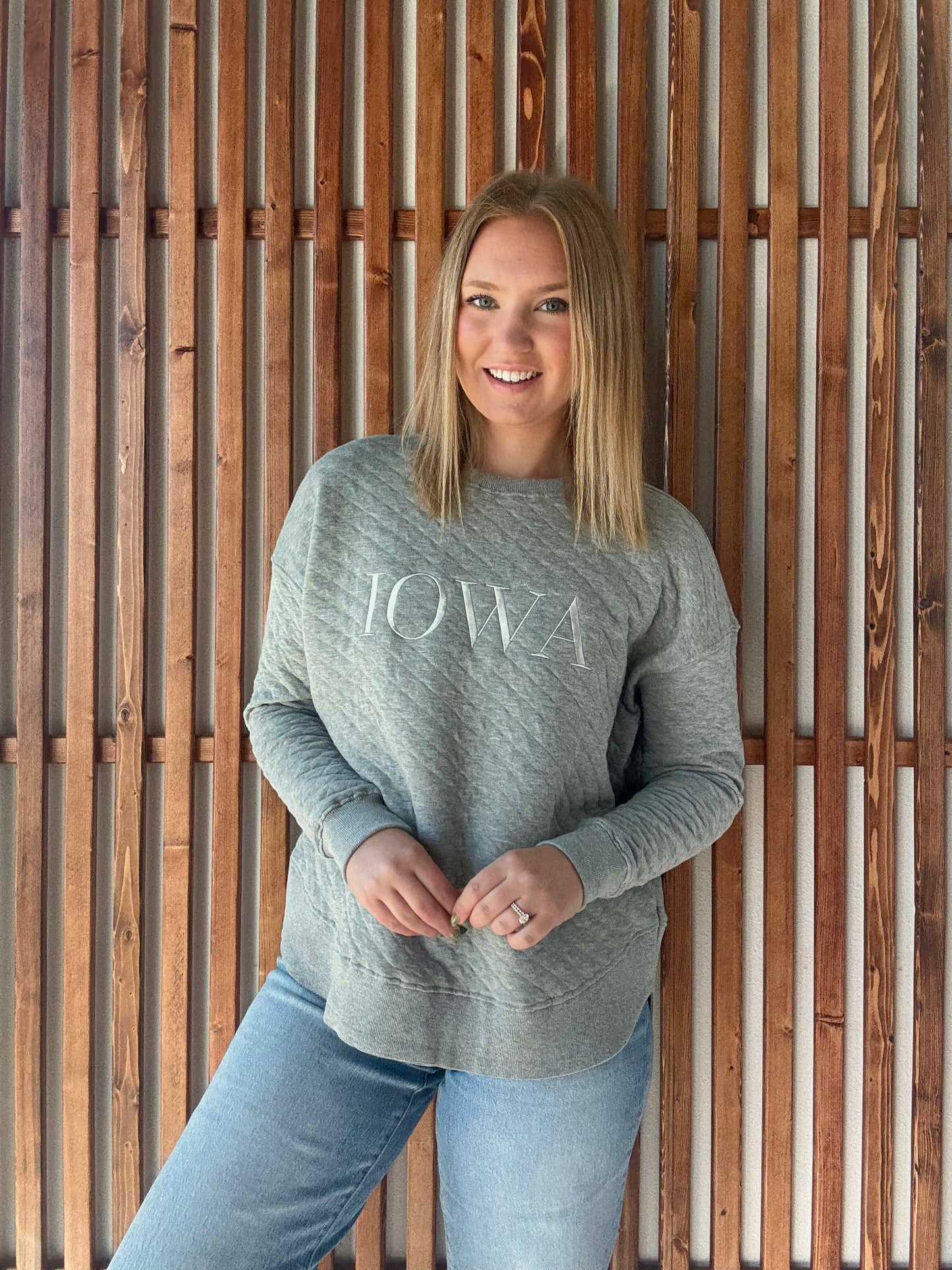 Iowa Embroidered Quilted Pullover