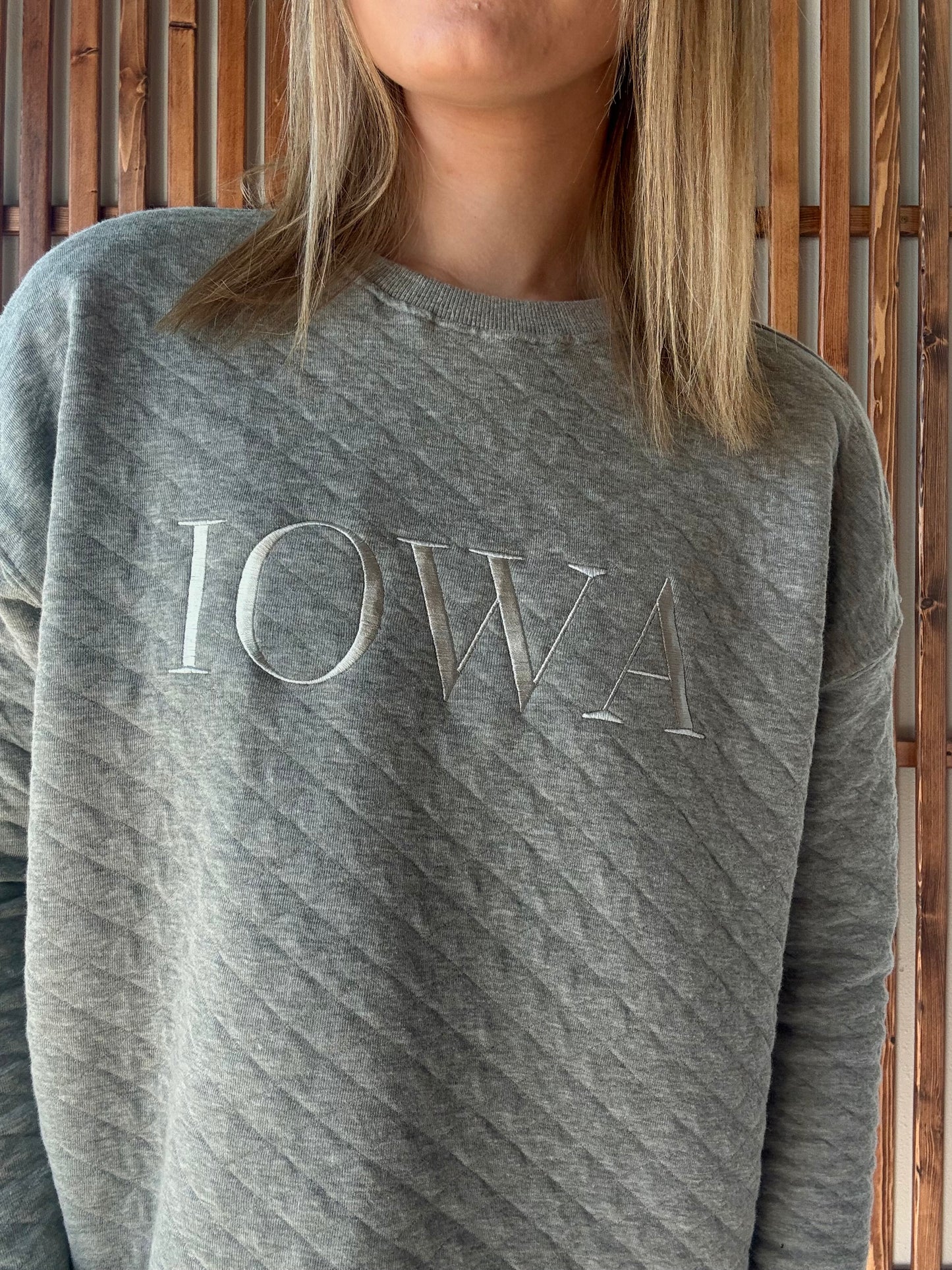 Iowa Embroidered Quilted Pullover