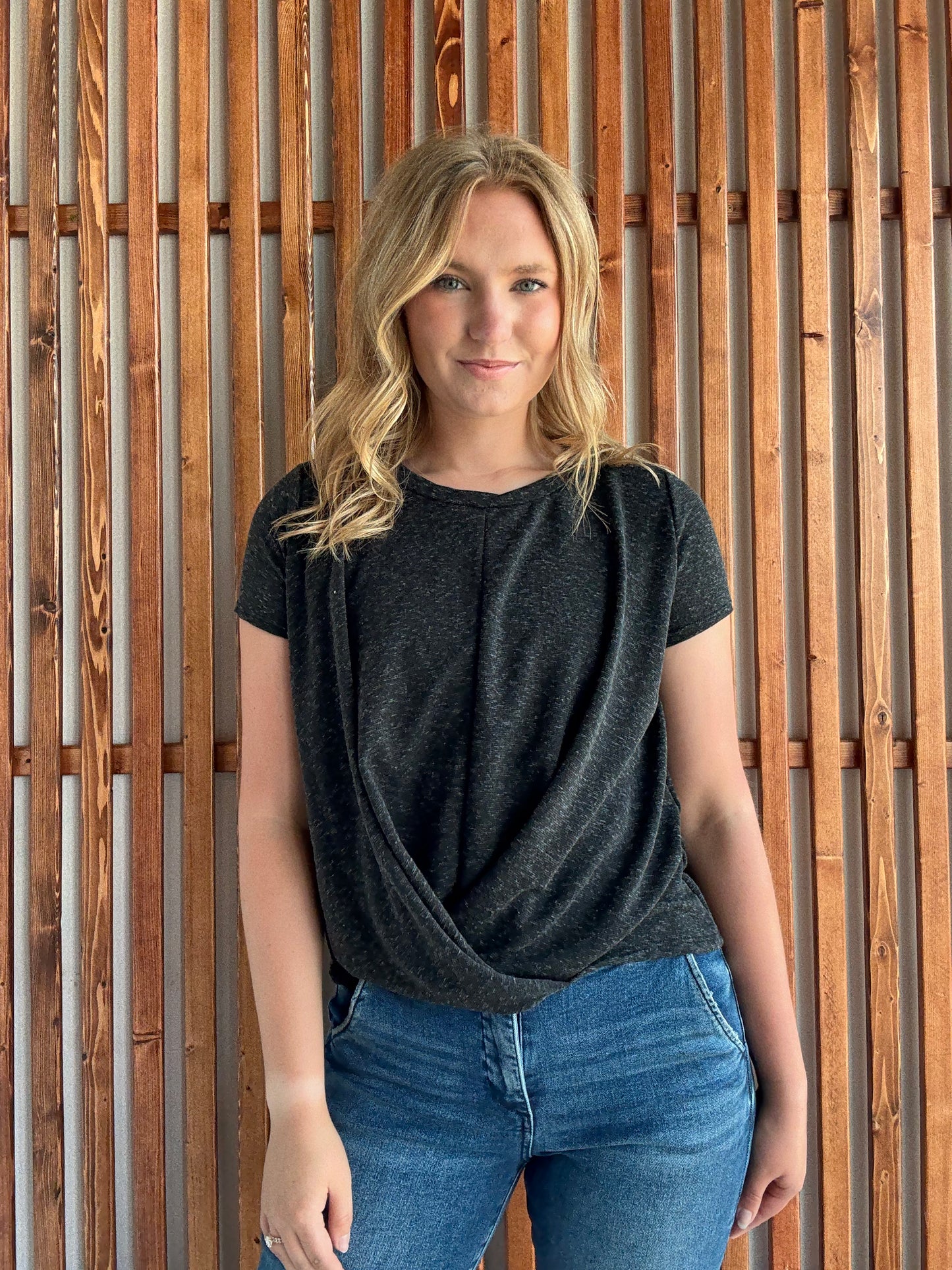 Front Twist Short Sleeve Top - Black