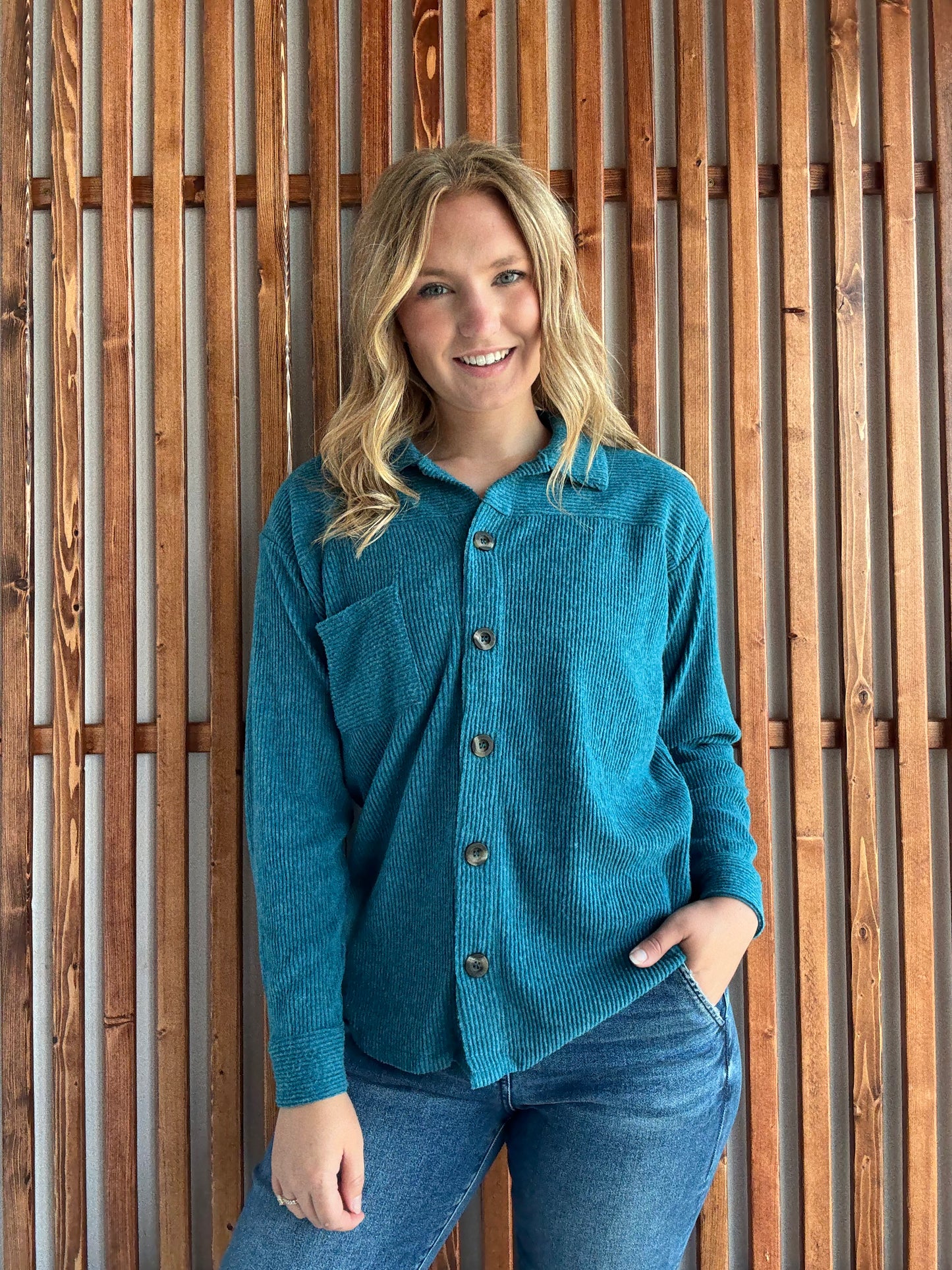 Ribbed Lightweight Shacket - Teal