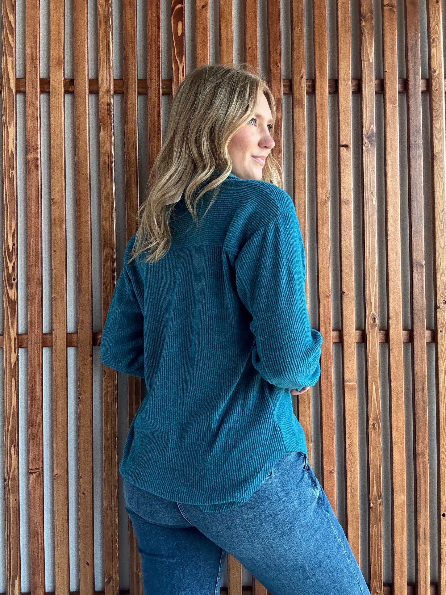 Ribbed Lightweight Shacket - Teal