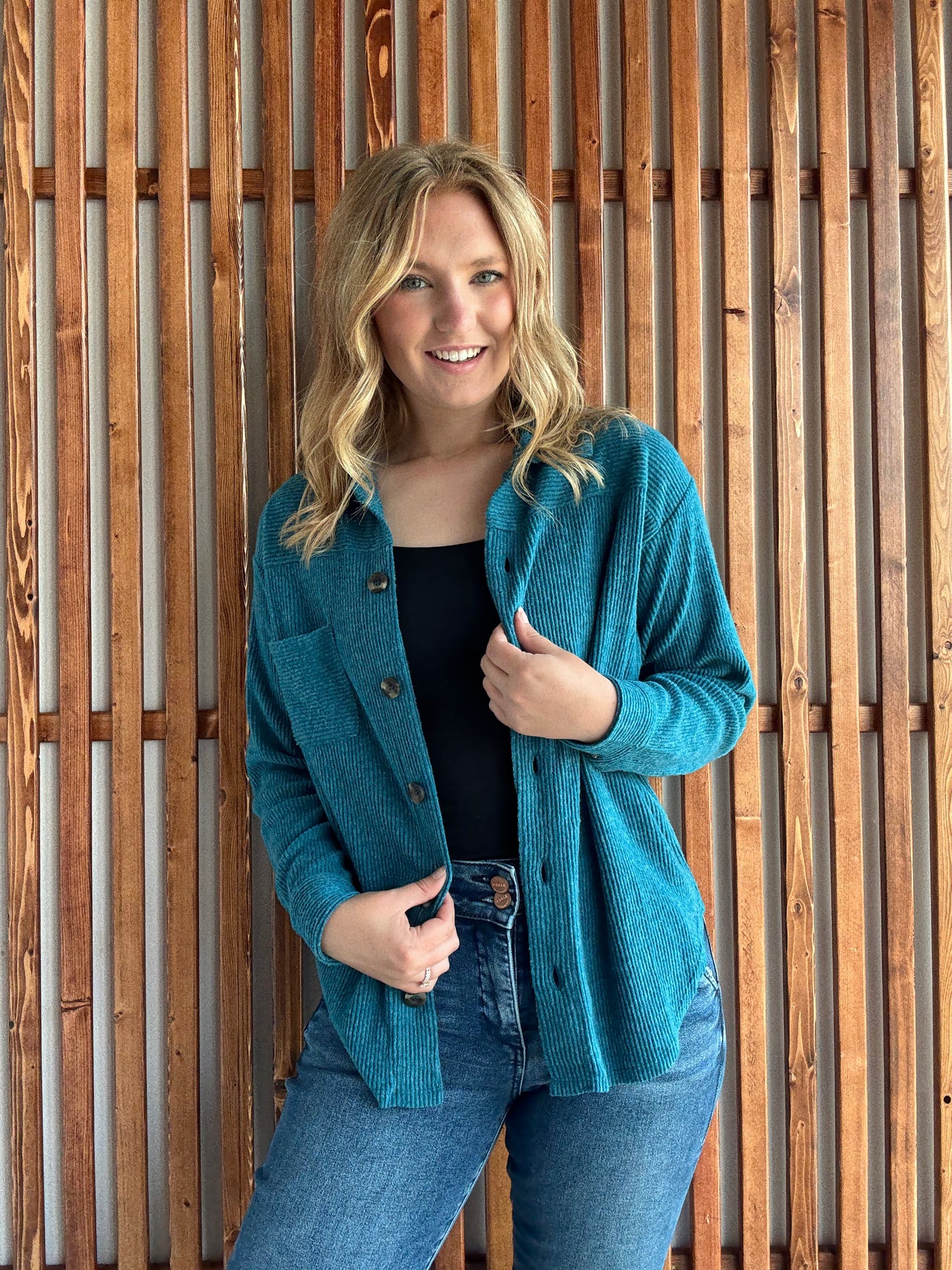 Ribbed Lightweight Shacket - Teal