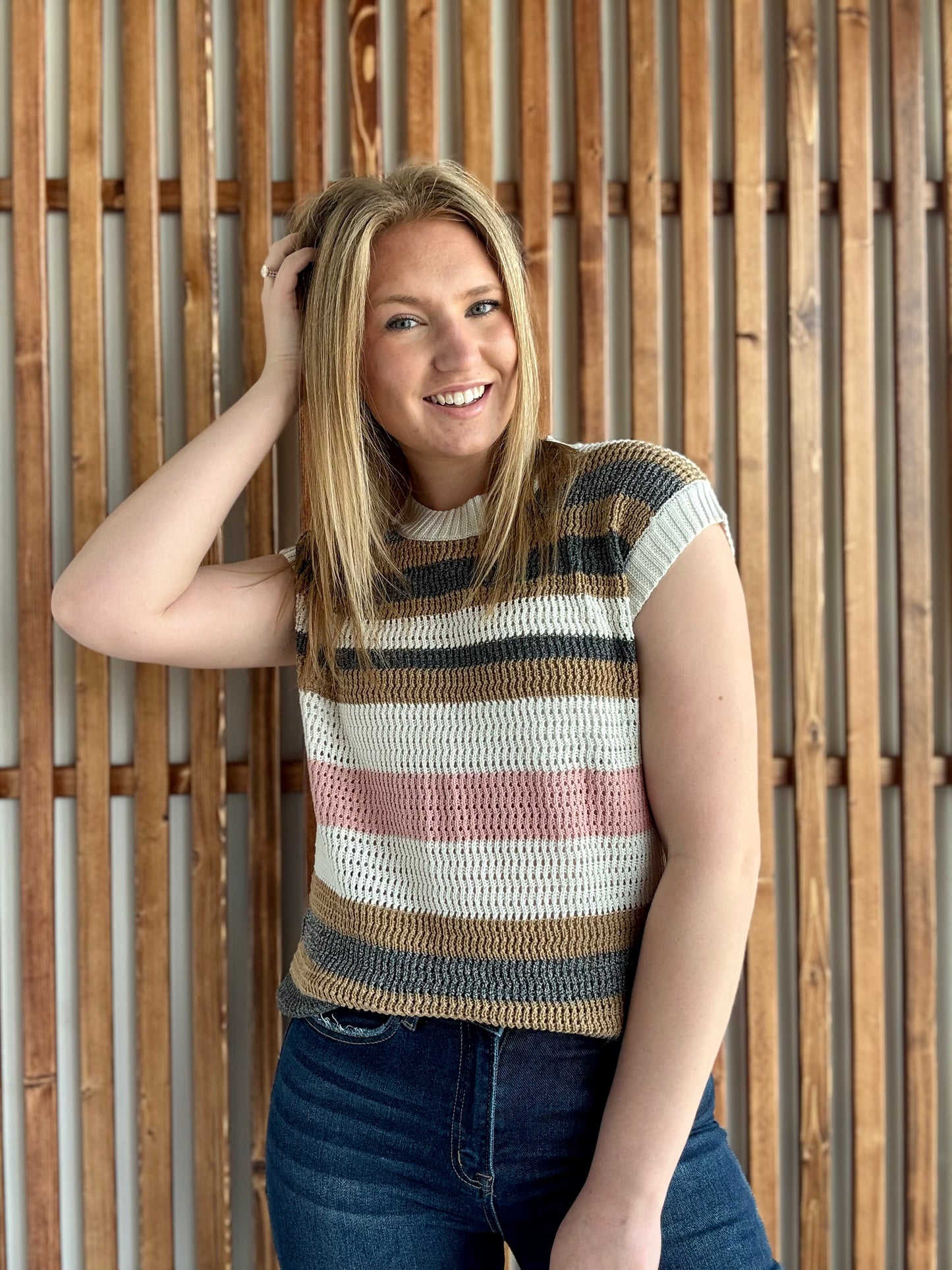 Stripe Color Block Short Sleeve Sweater