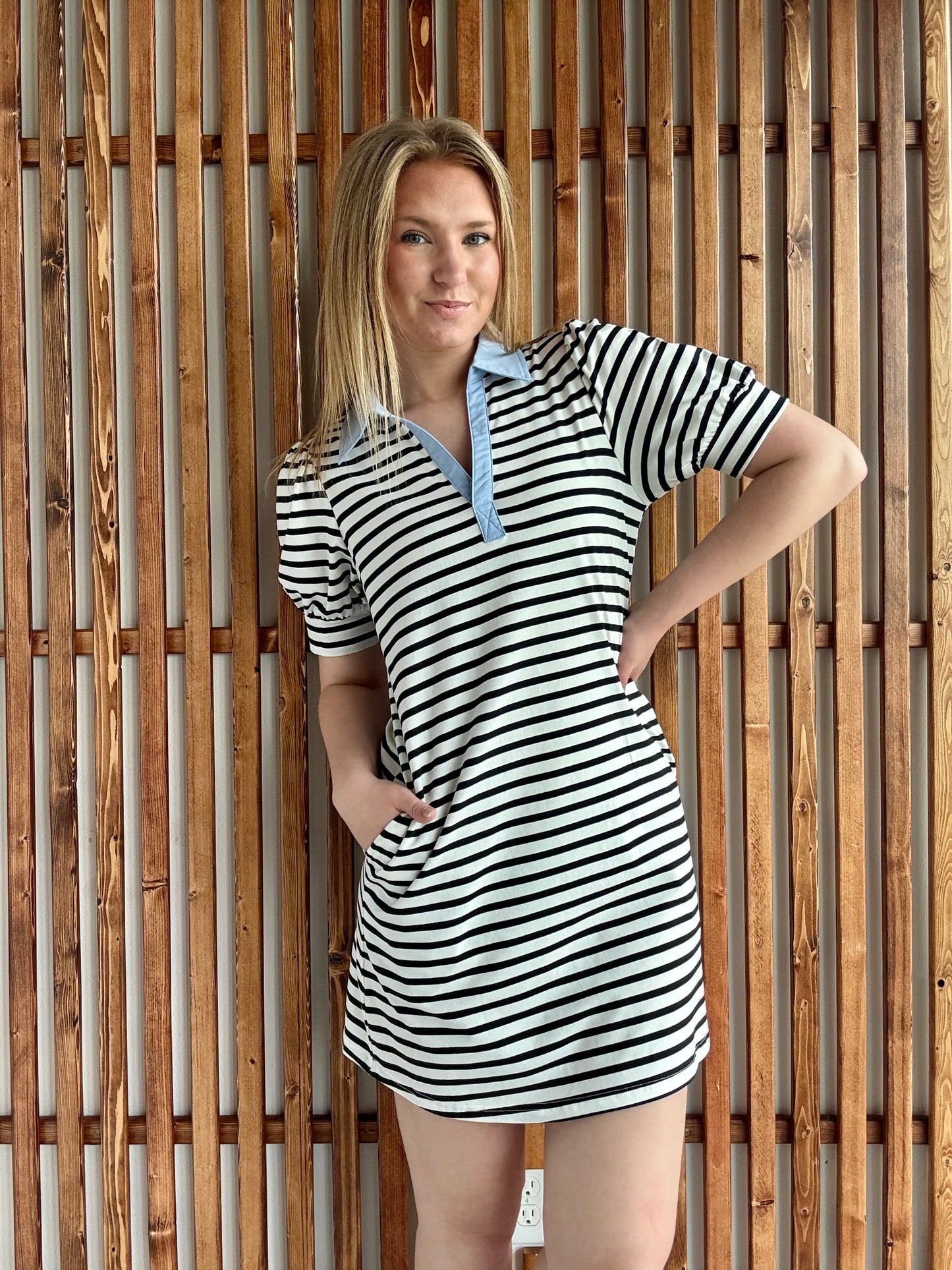 Stripe Contrast Collared Mini Dress