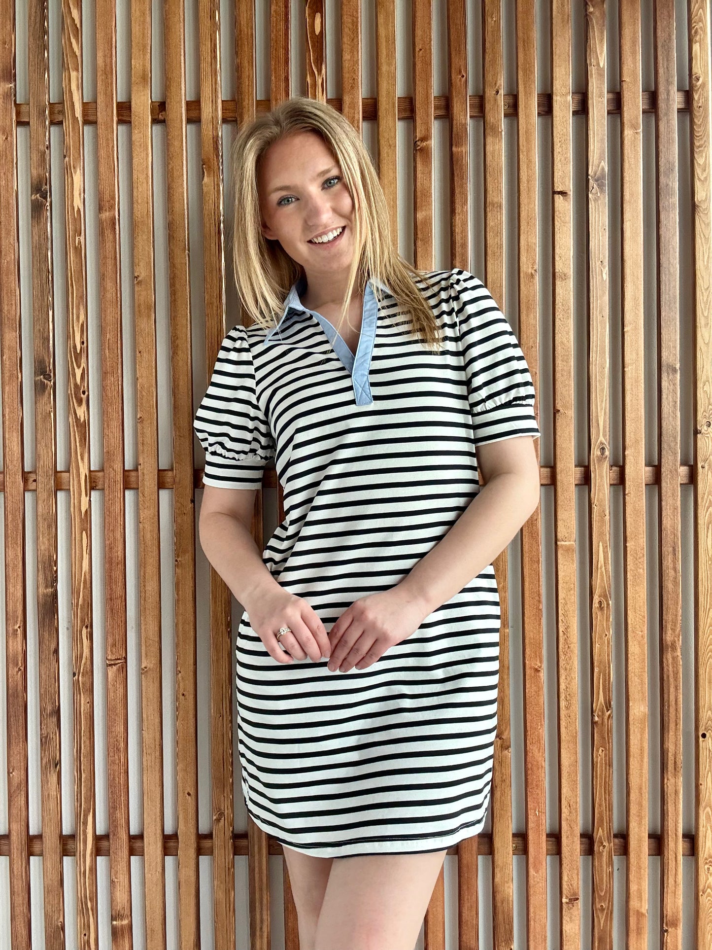 Stripe Contrast Collared Mini Dress