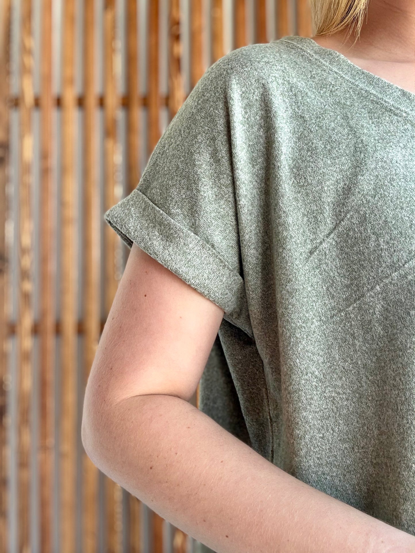 Soft Melange Hacci V-neck Tee - Light Olive