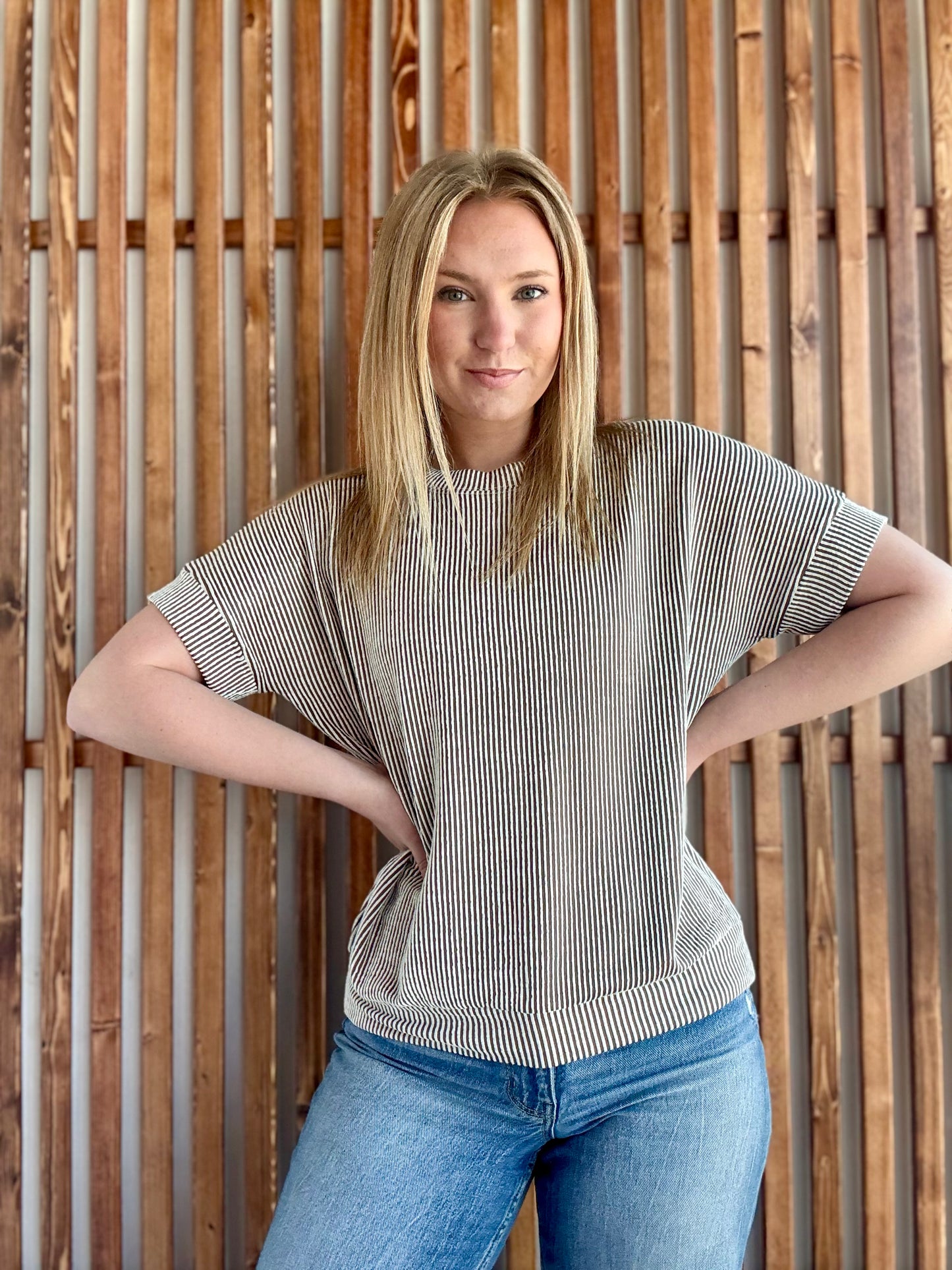 Corded Rib Short Sleeve Top - Mocha