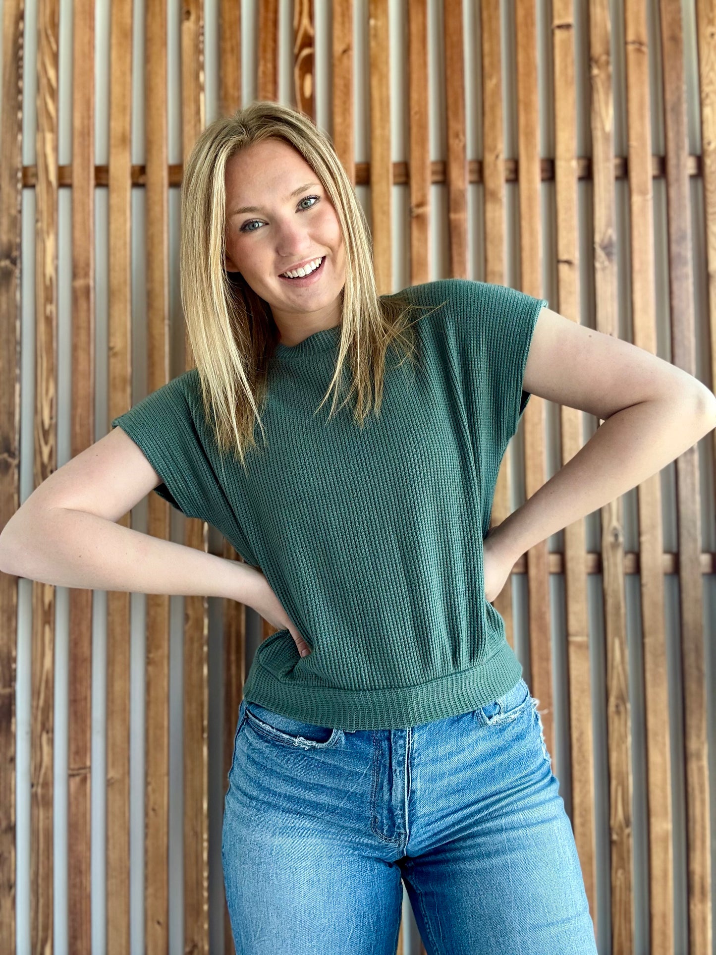 Banded Bottom Short Sleeve Sweater - Ash Jade
