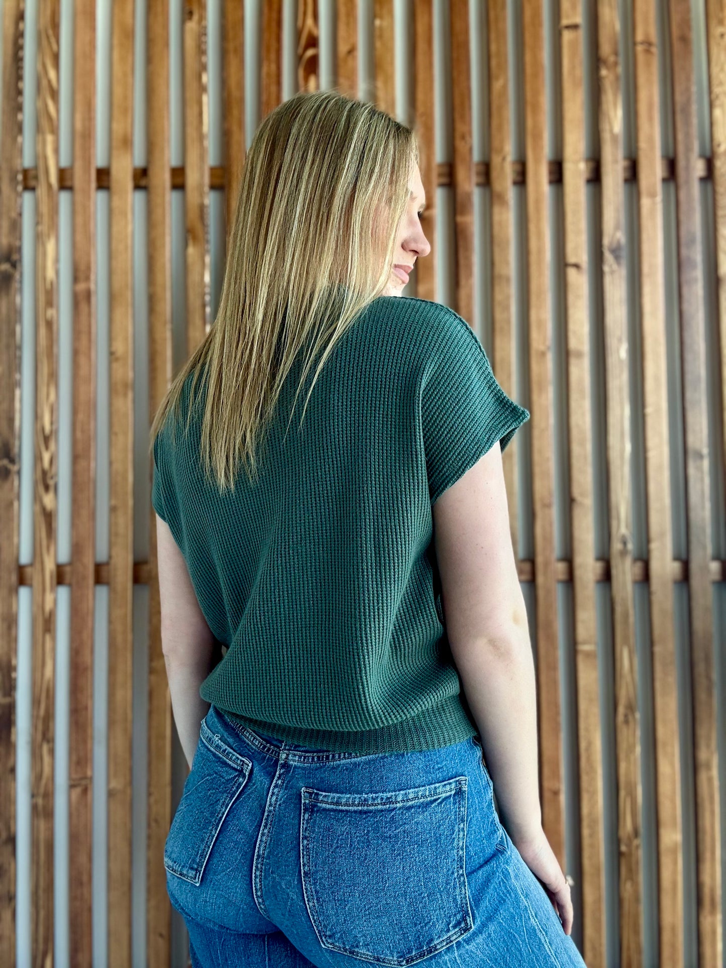Banded Bottom Short Sleeve Sweater - Ash Jade