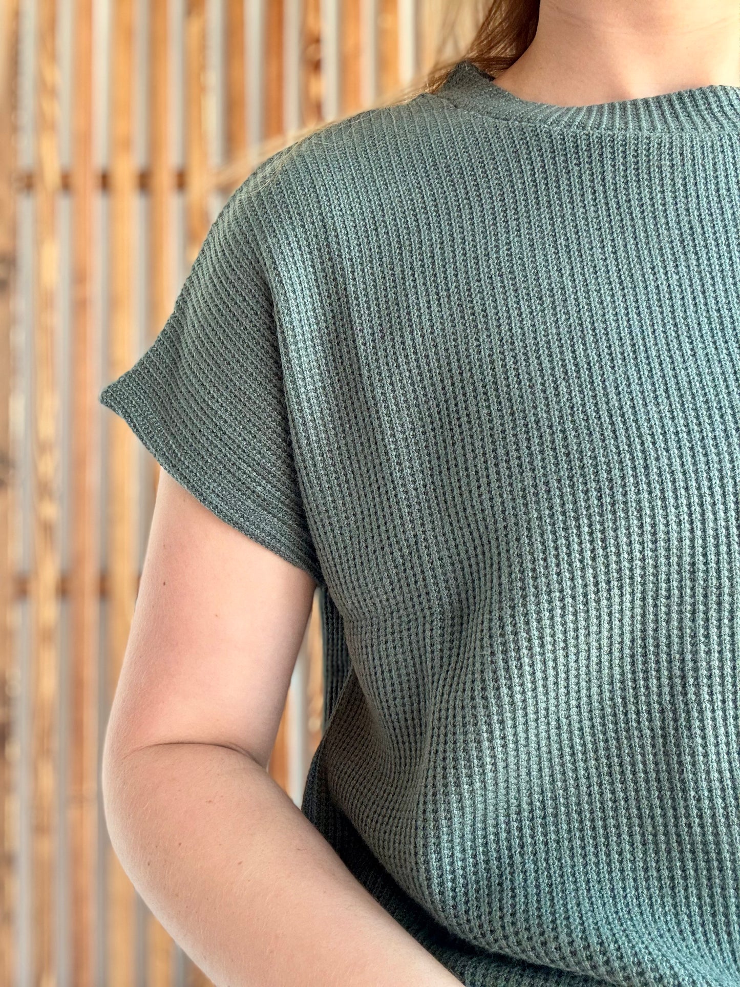 Banded Bottom Short Sleeve Sweater - Ash Jade