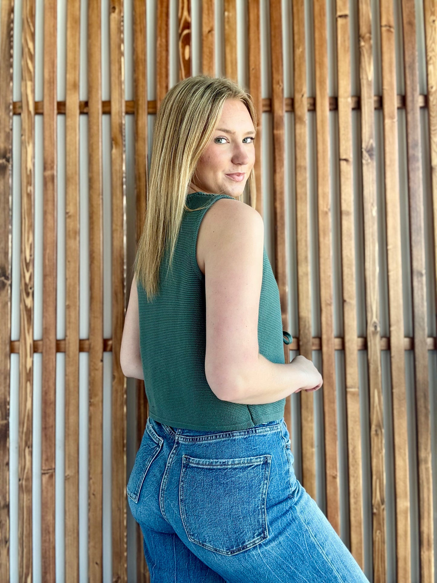 Tie Front Sweater Vest - Ash Jade