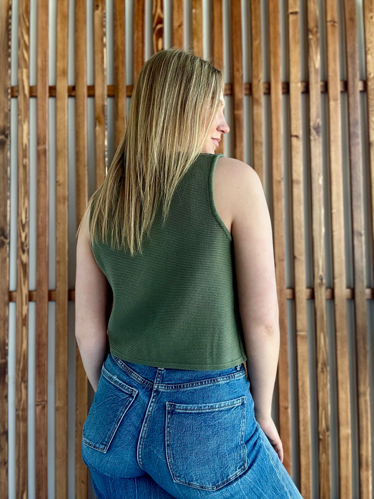 Tie Front Sweater Vest - Light Olive