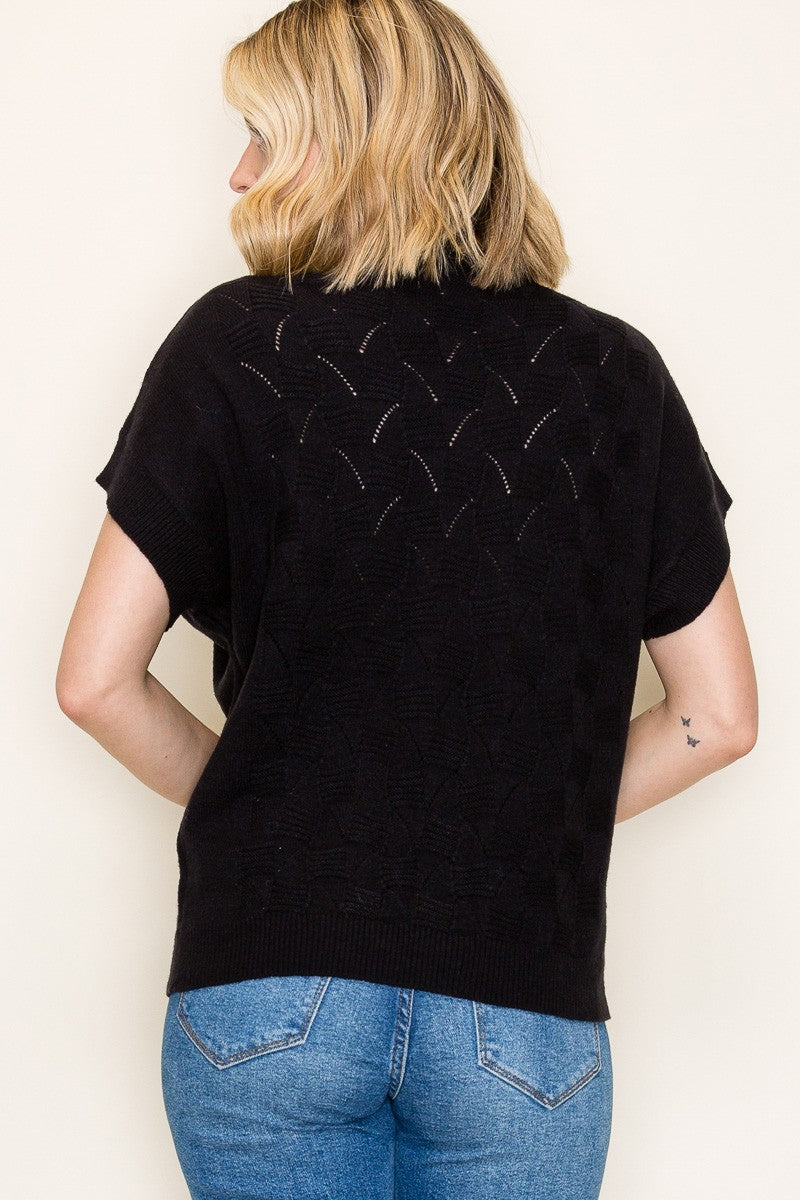 Mock Neck Extended Short Sleeve Sweater - Black