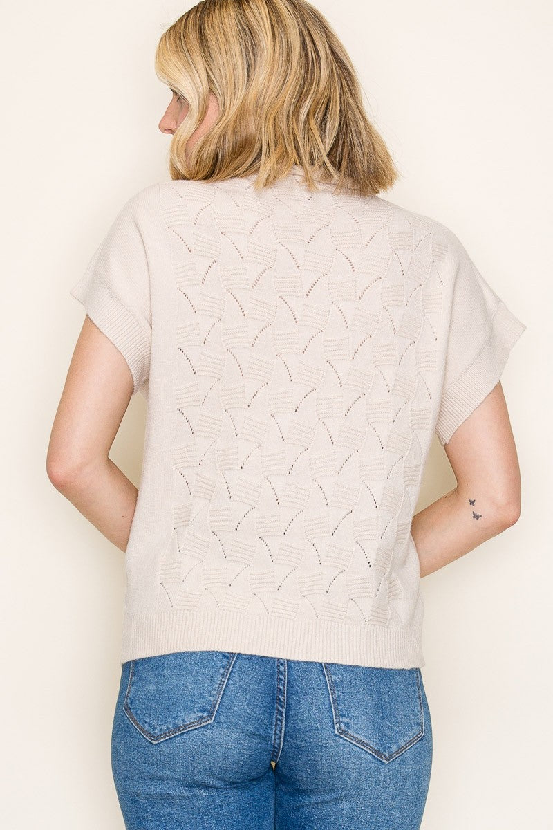Mock Neck Extended Short Sleeve Sweater - Oatmeal