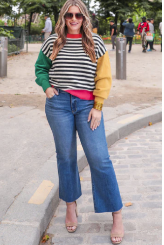 Nikki Striped Color Block Sweater is