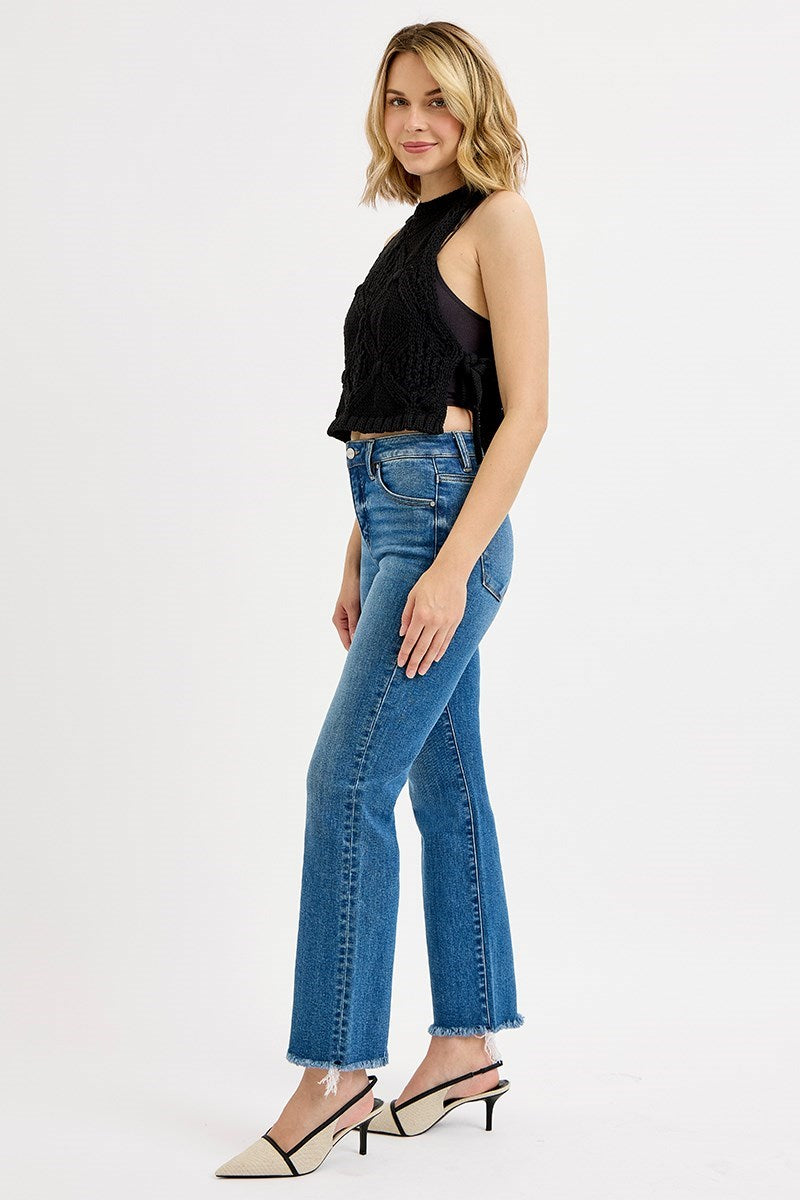 Ruby TC HR Crop Straight Raw Hem Risen Jeans - Medium