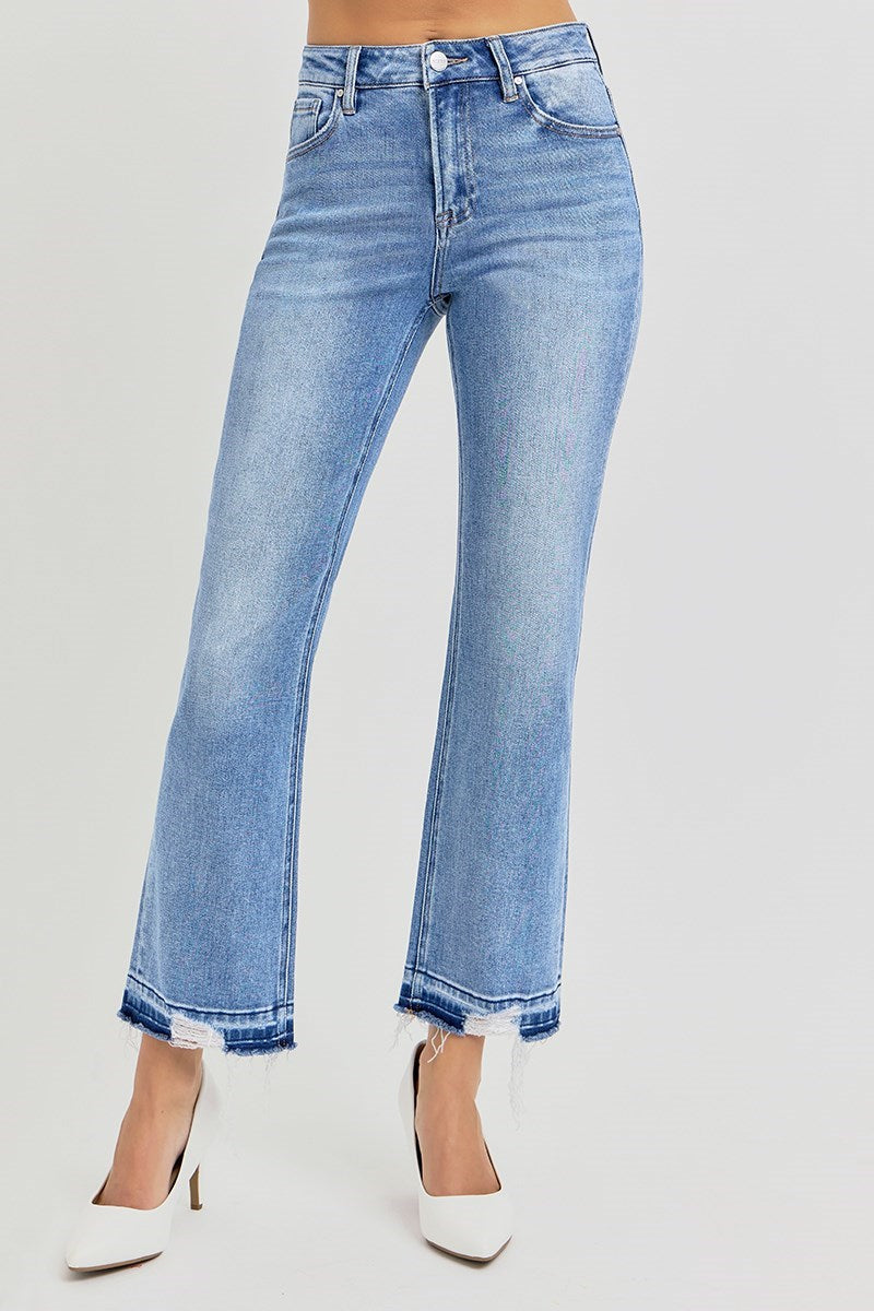 Zoe HR Distressed Shadow Hem Straight Risen Jeans