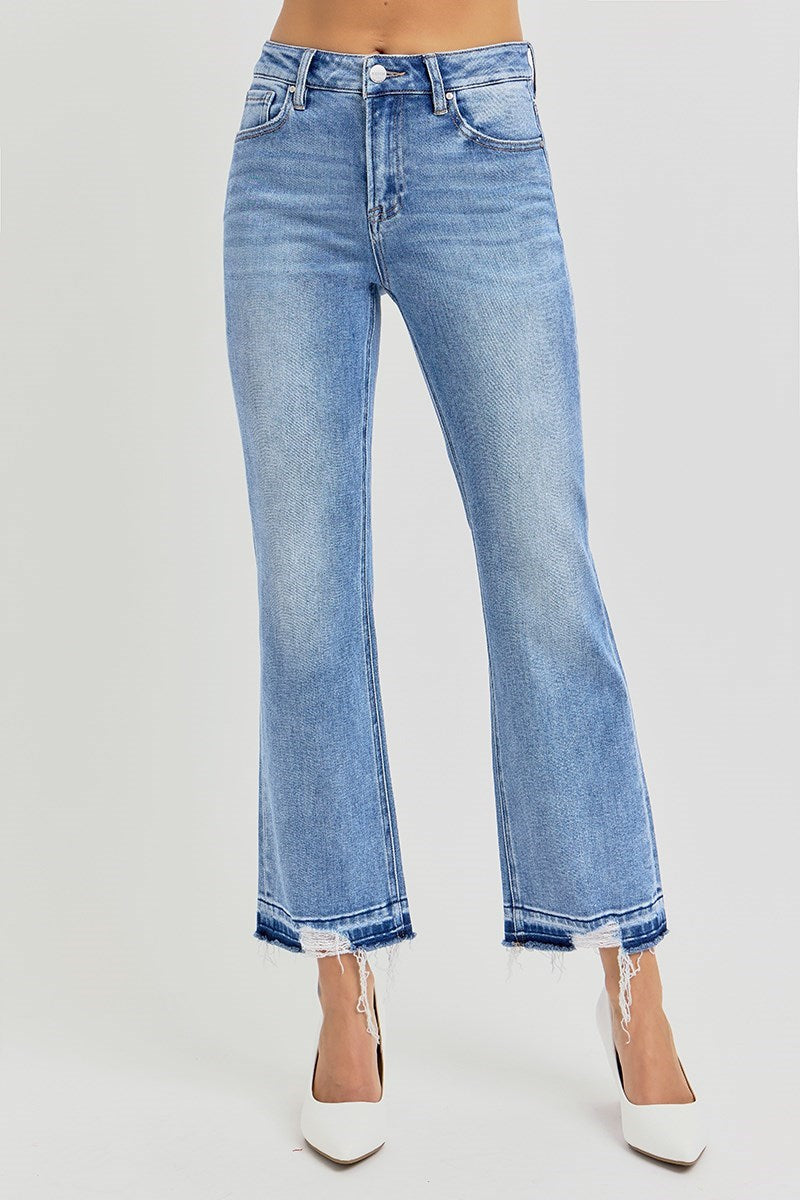 Zoe HR Distressed Shadow Hem Straight Risen Jeans