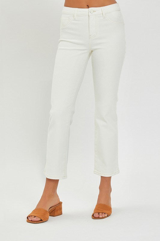 Harper Cream MR Crop Straight Leg Risen Jeans