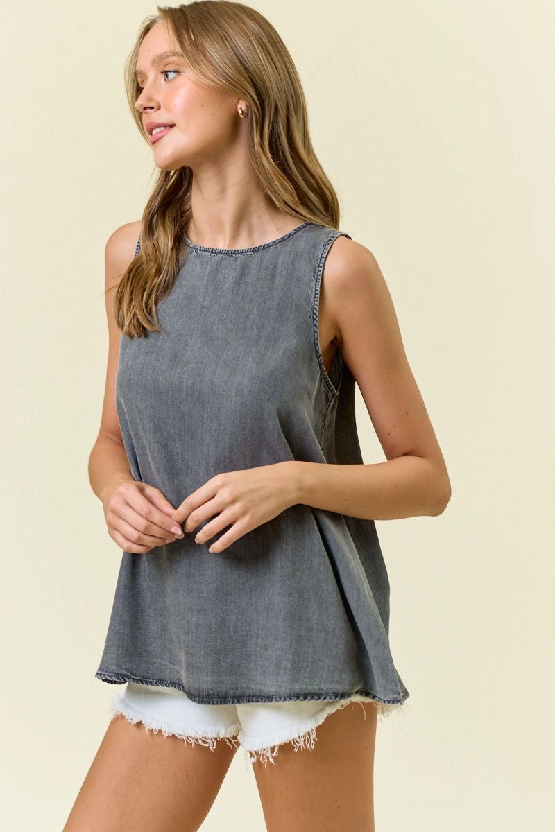 Black Sleeveless Denim Top