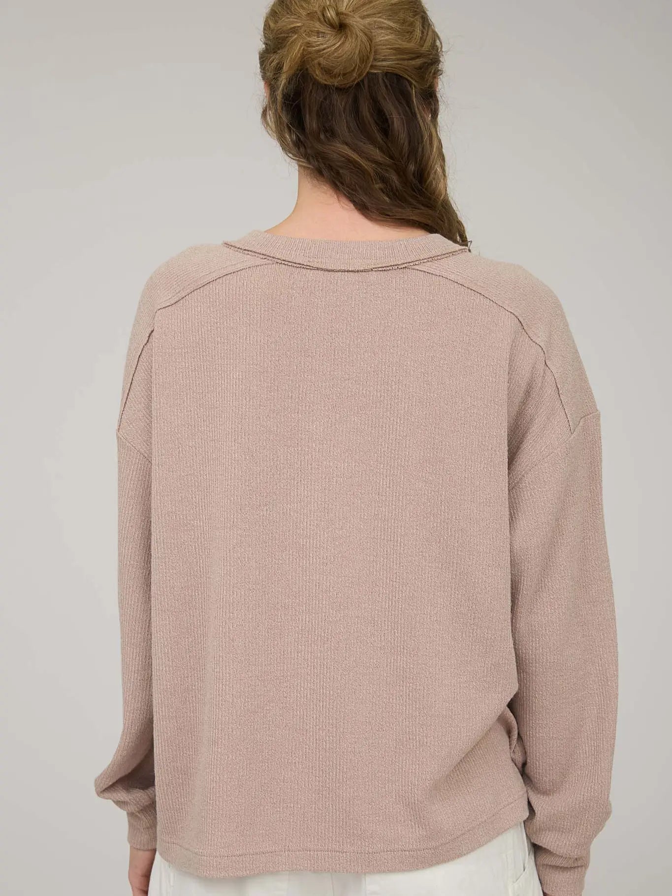 Ribbed Henley Long Sleeve - Khaki