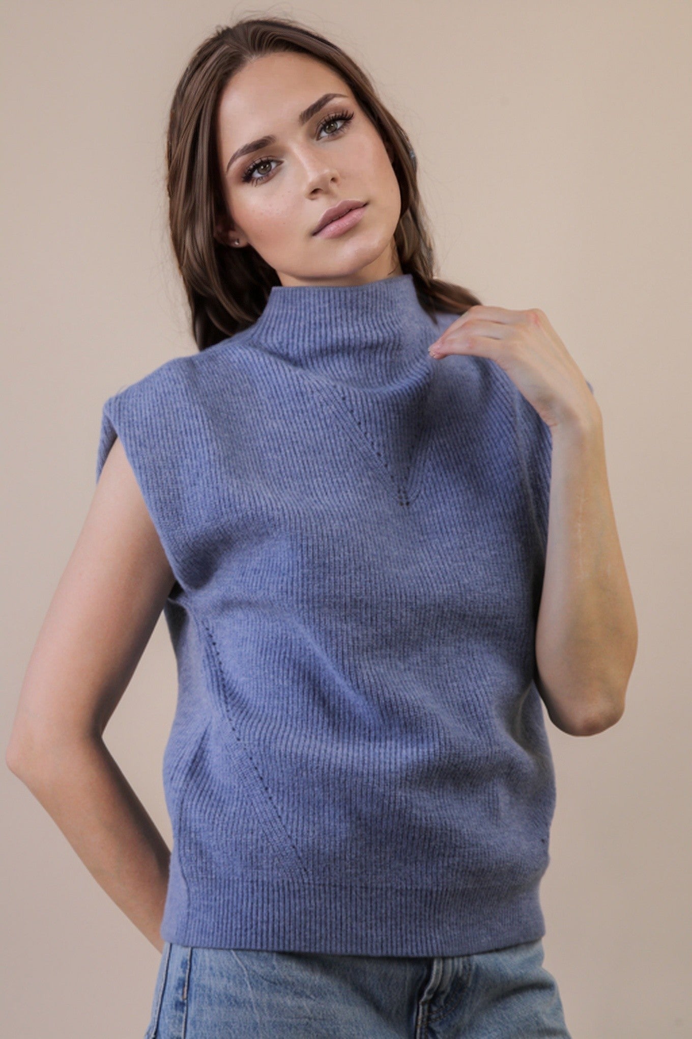 Soft Knit Sweater Vest Top - Slate Blue