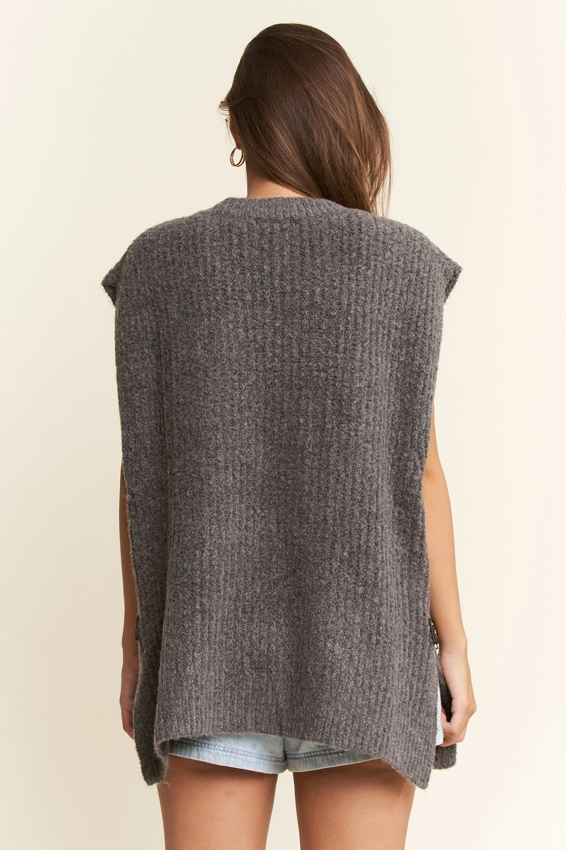Buckled Oversized Sweater Vest - Charcoal