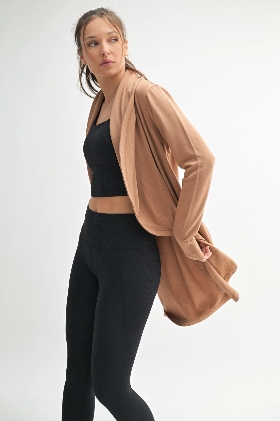 Fleece Lined Flowy Open Cardigan - Mocha