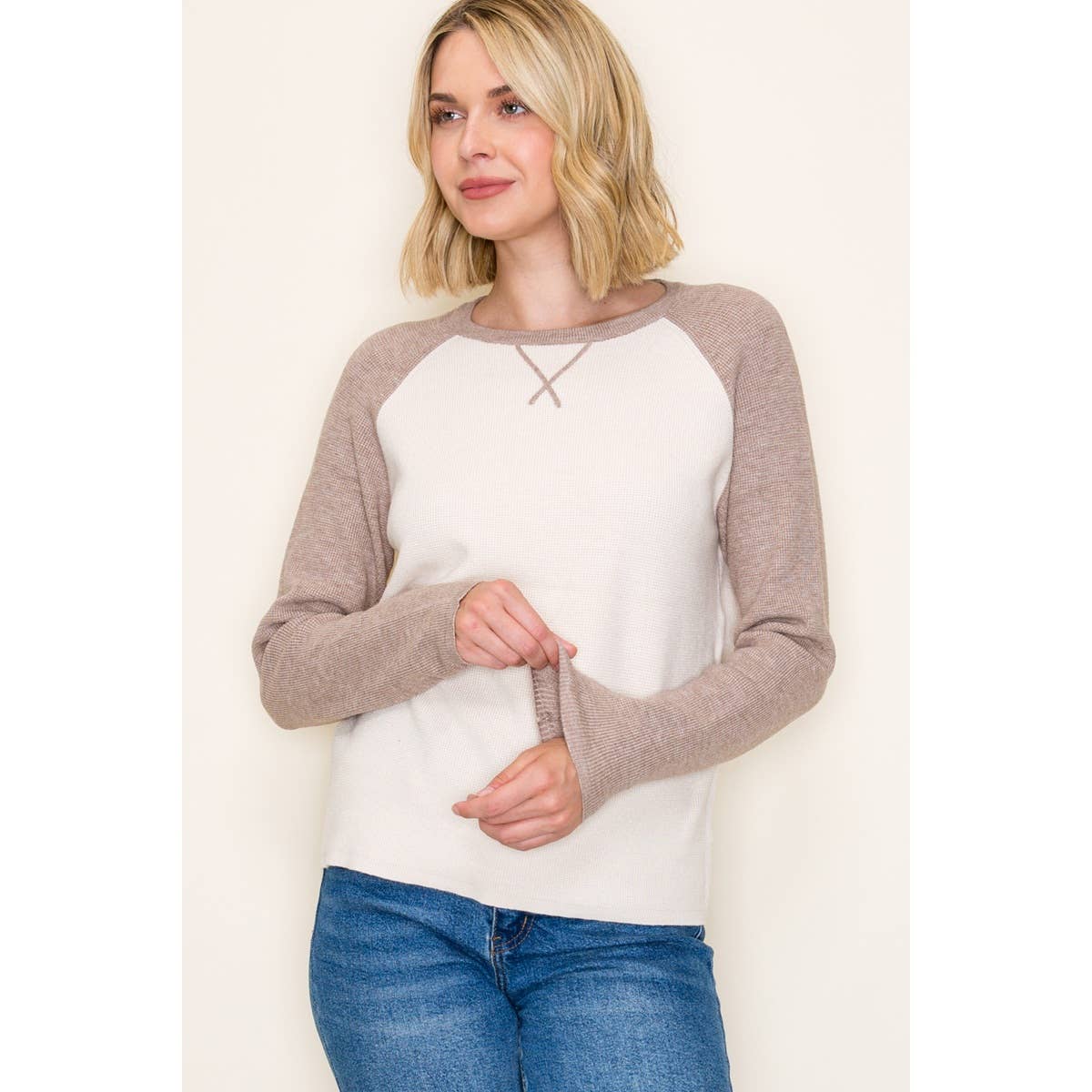 Waffle Textured Pullover Sweater - Mocha