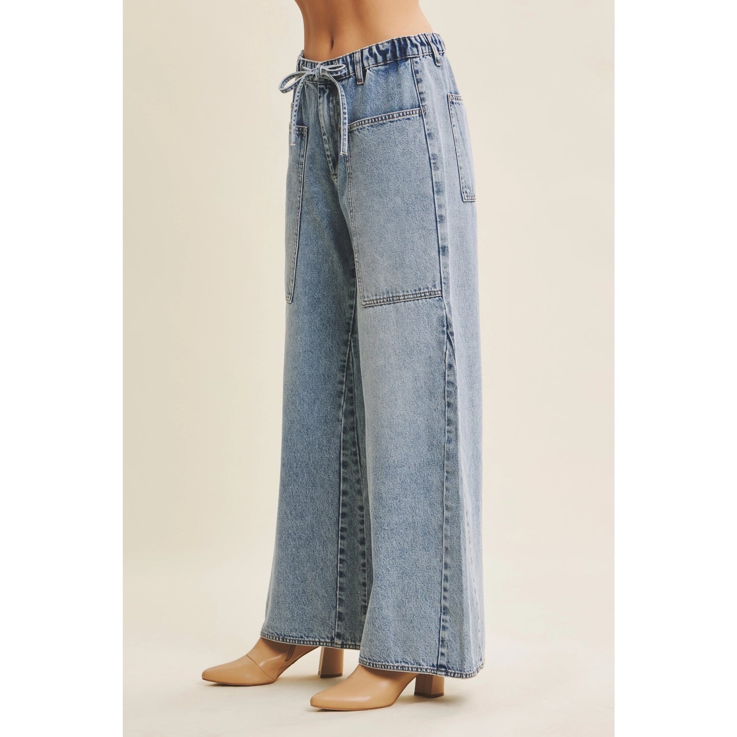 Denim Washed Oversized Wide-Leg Jeans