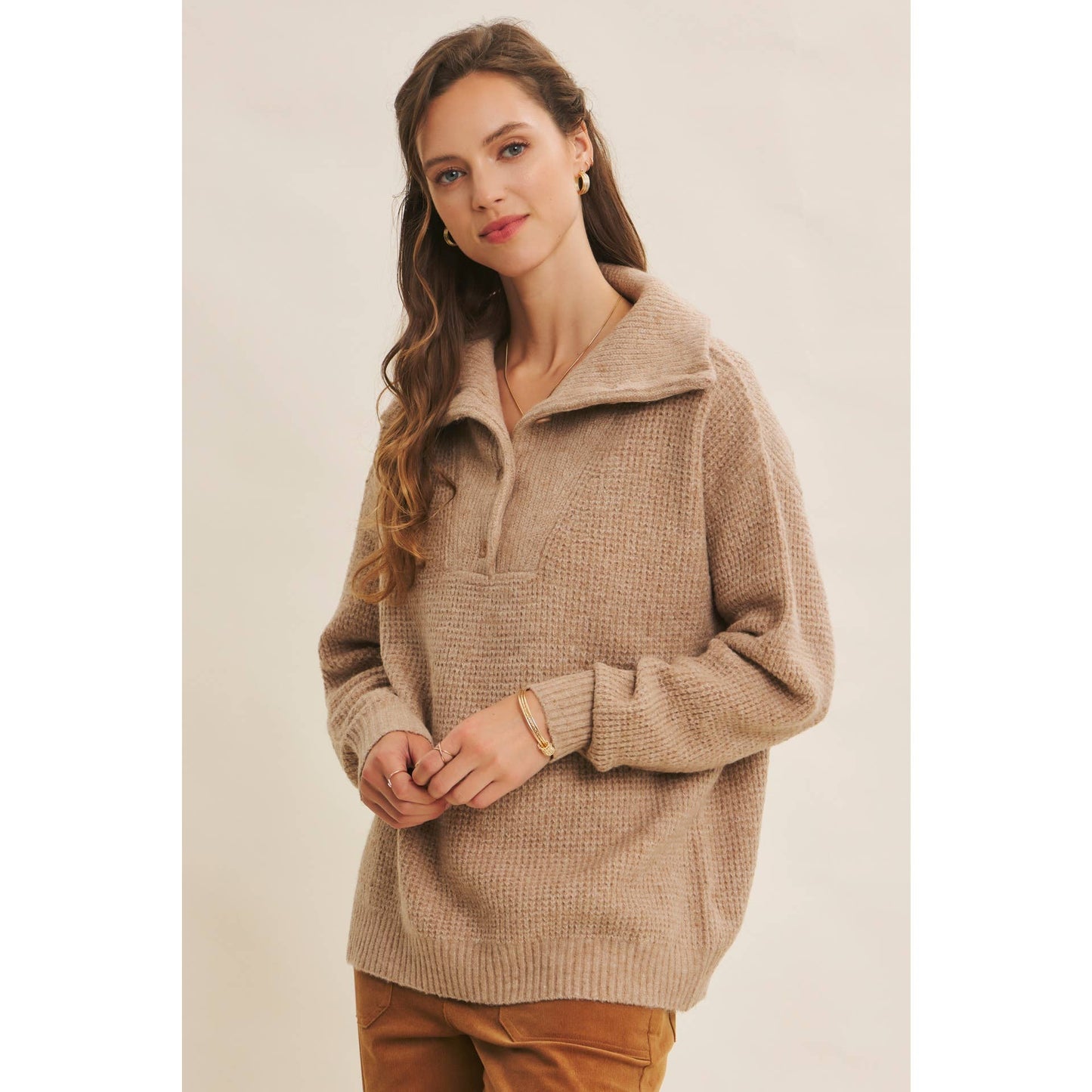 Essential Wool Waffle Knit Pullover - Toffee