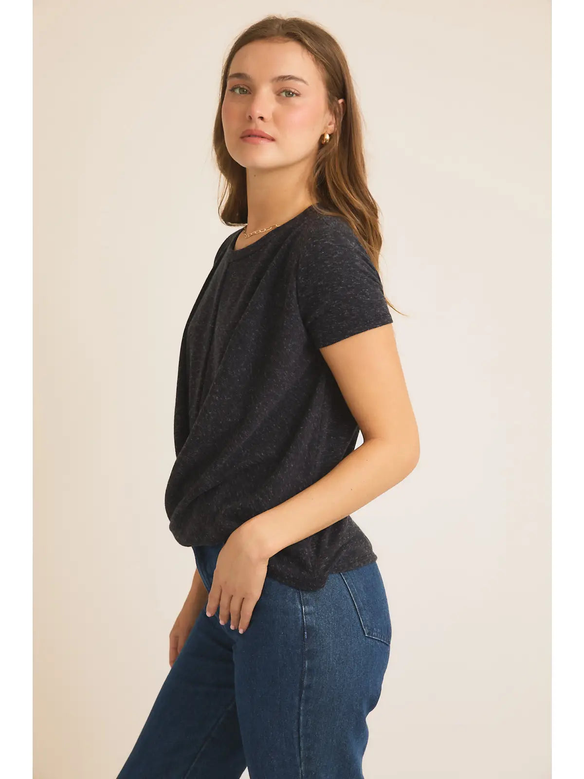 Front Twist Short Sleeve Top - Black