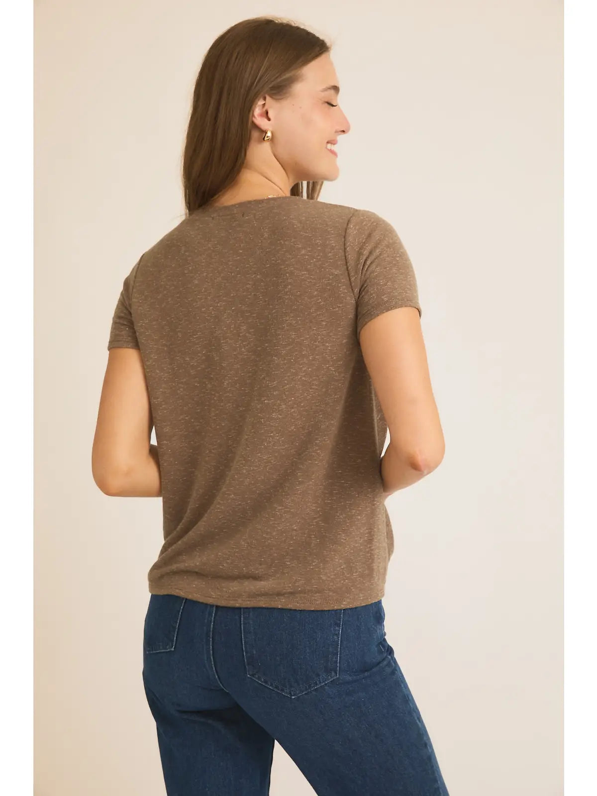 Front Twist Short Sleeve Top - Mocha