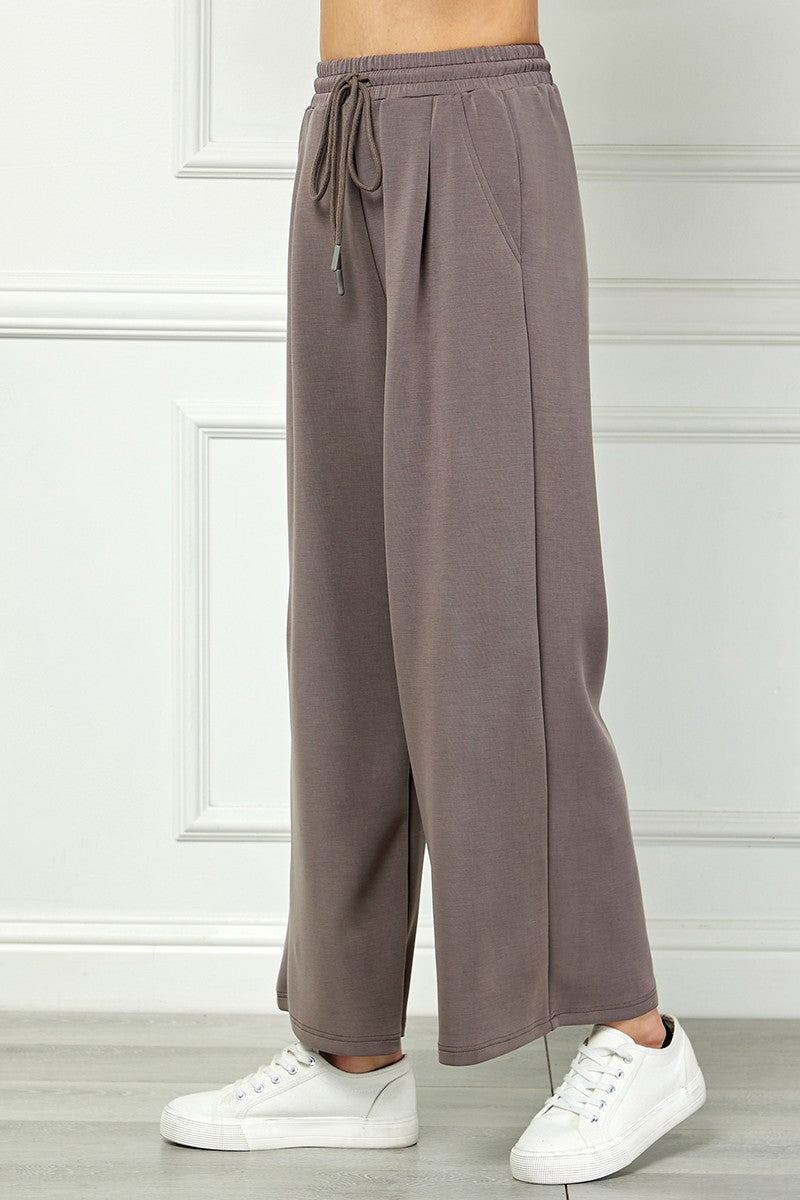 Wide-leg Pants With Drawstring Waist - Mocha