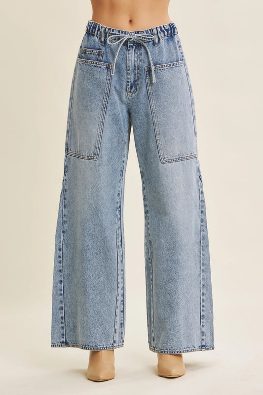 Denim Washed Oversized Wide-Leg Jeans