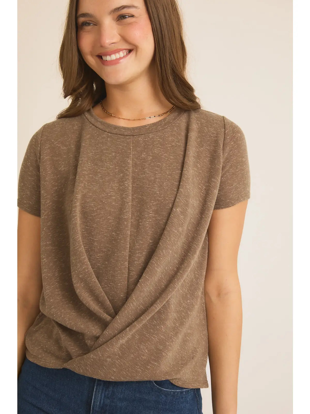 Front Twist Short Sleeve Top - Mocha