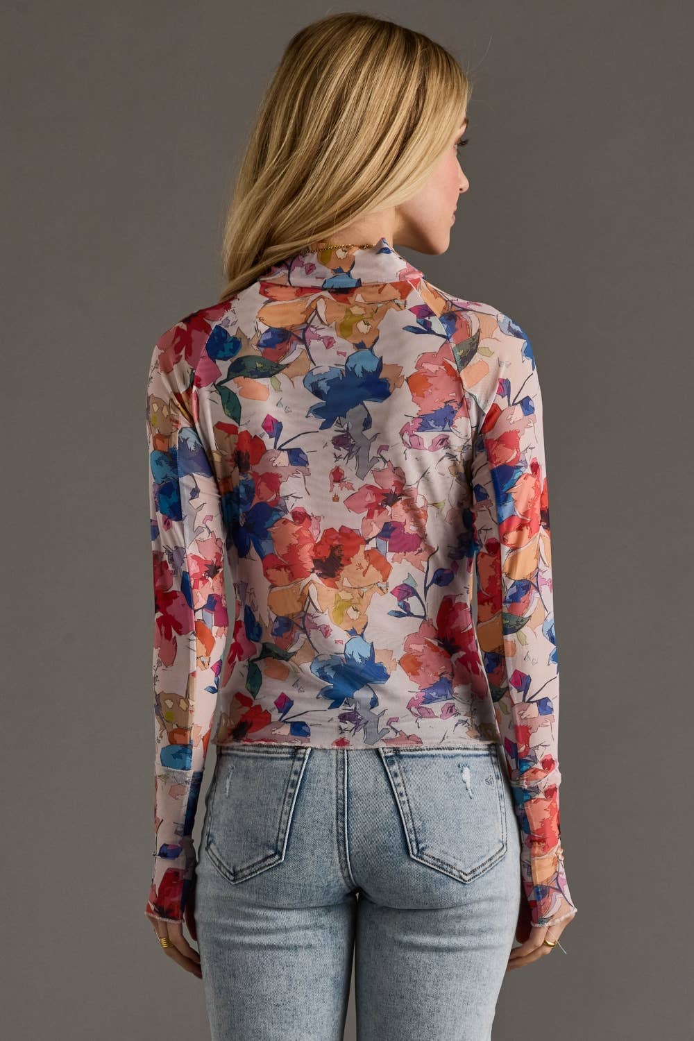 Multicolored Abstract Floral Mesh Top