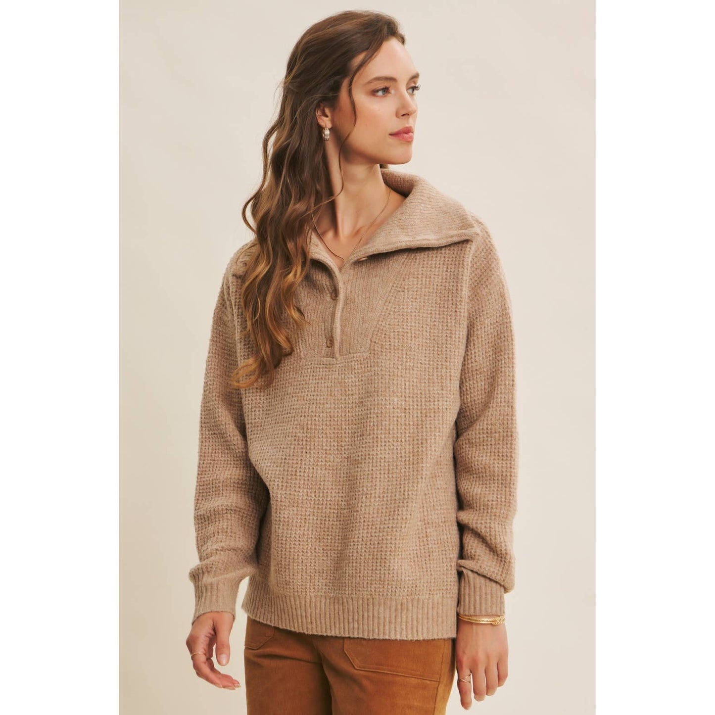 Essential Wool Waffle Knit Pullover - Toffee
