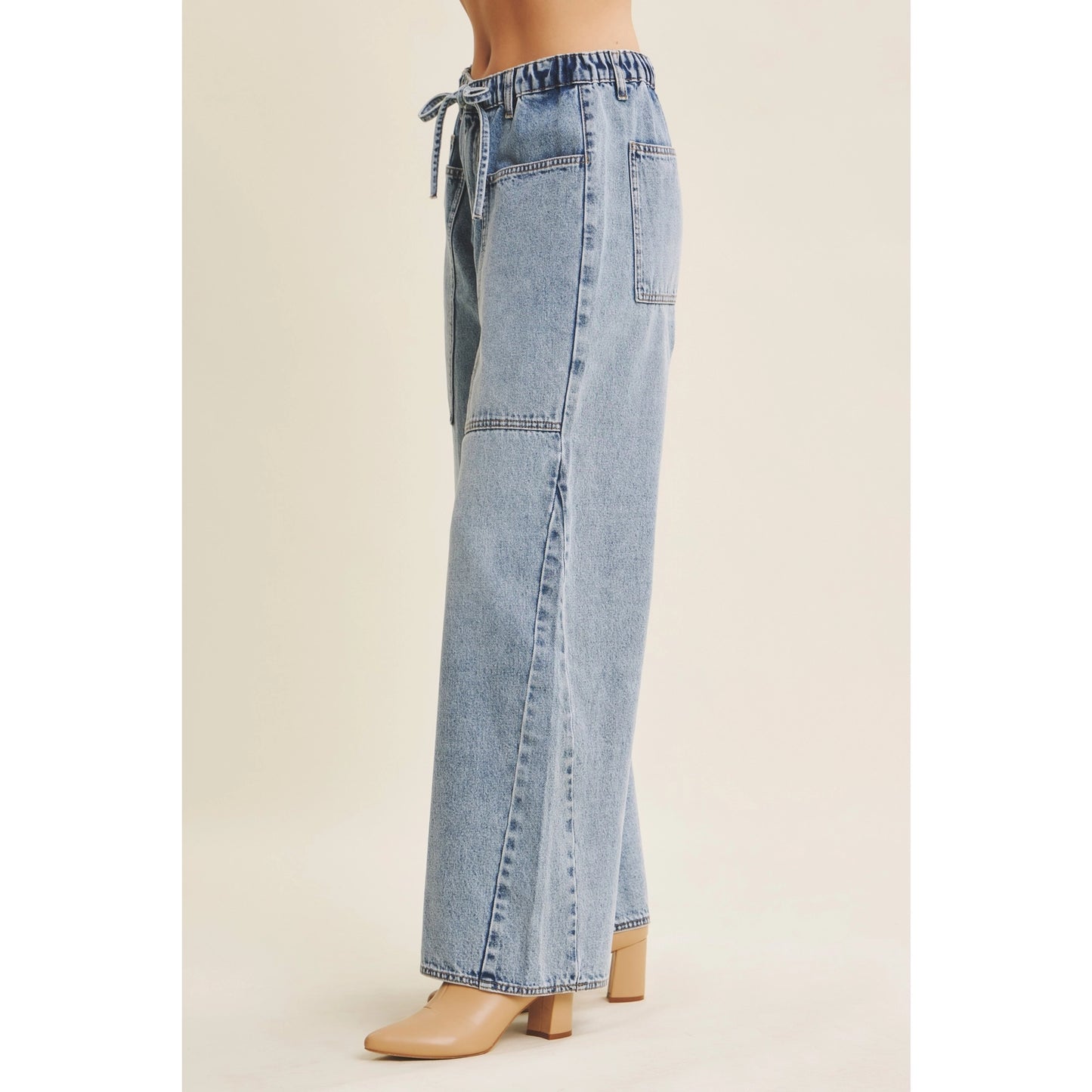 Denim Washed Oversized Wide-Leg Jeans