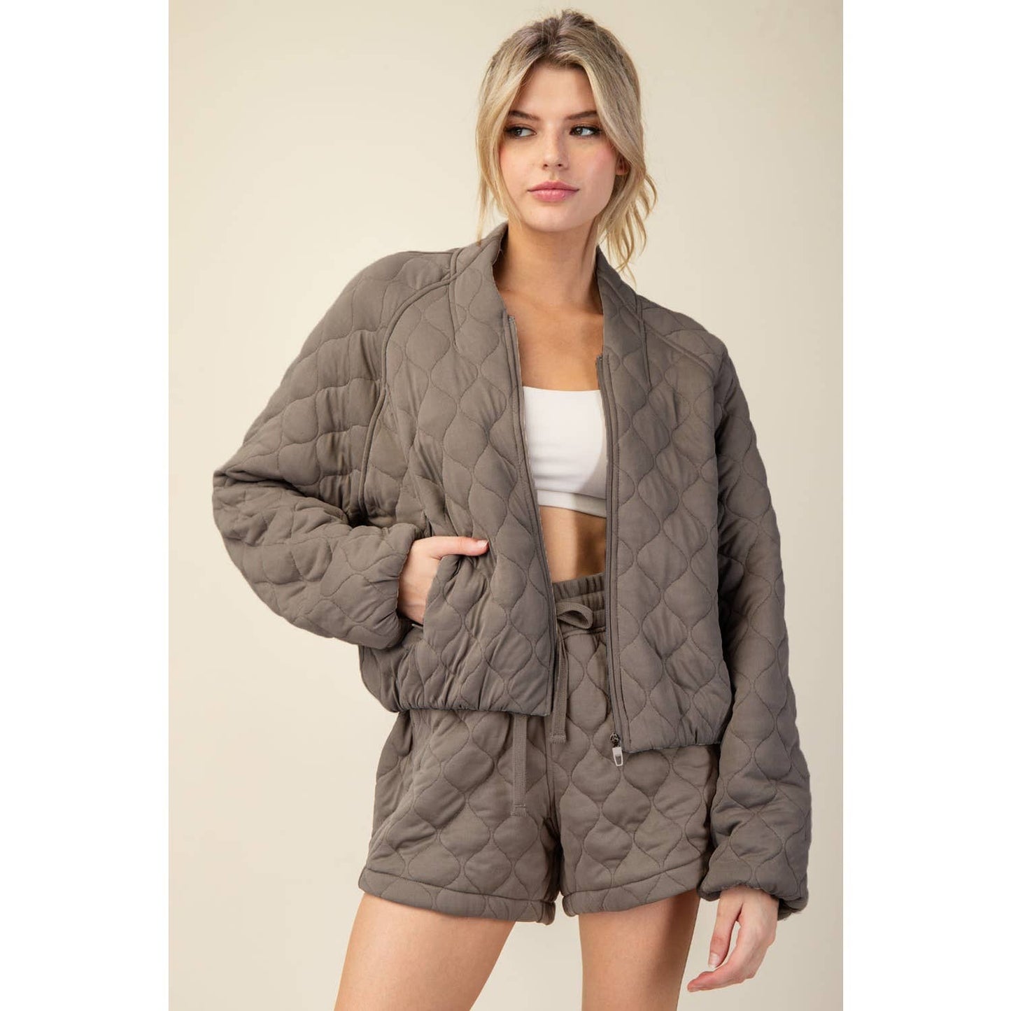 Quilted Elegance Bomber Jacket