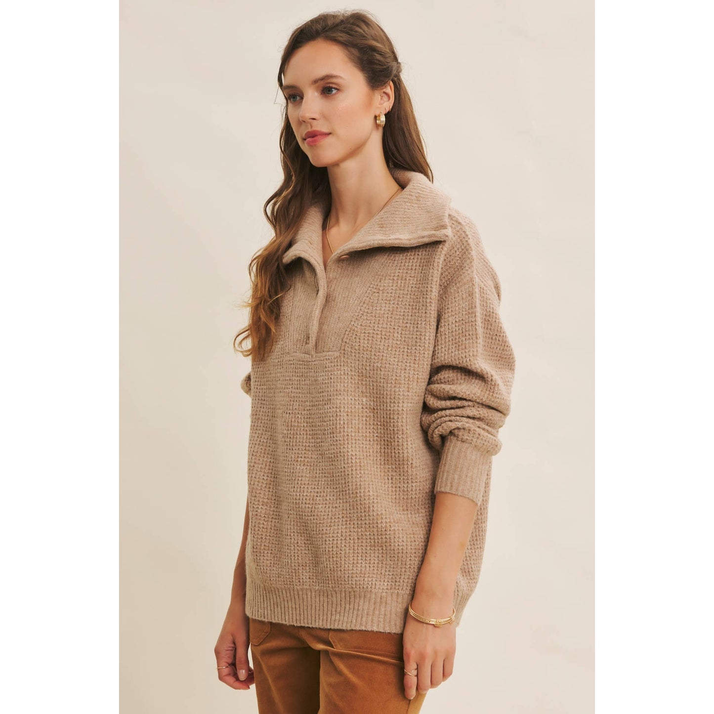 Essential Wool Waffle Knit Pullover - Toffee